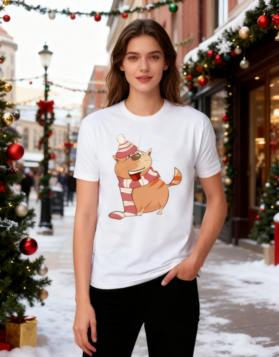 "Cozy Kitten" Winter-Themed Black Graphic Tee