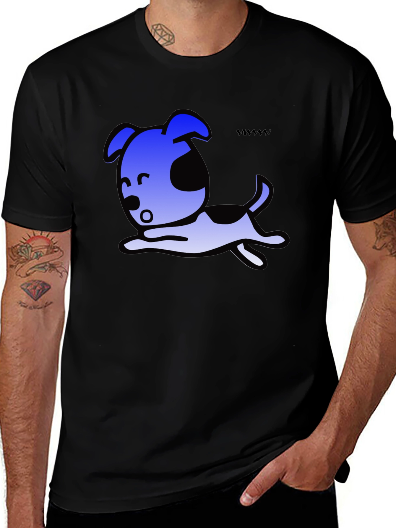 Cartoon Dog Graphic Black T-Shirt