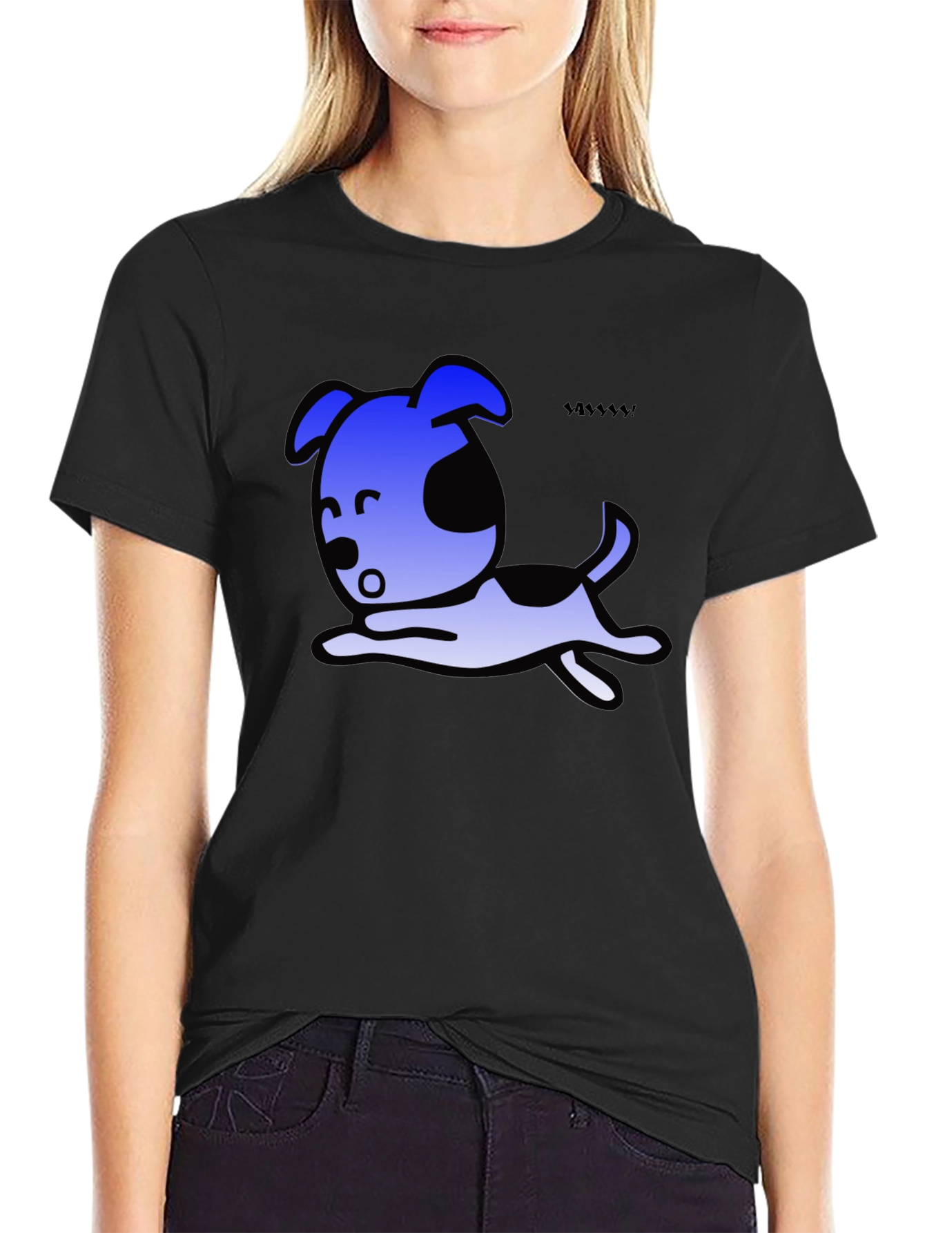 Cartoon Dog Graphic Black T-Shirt