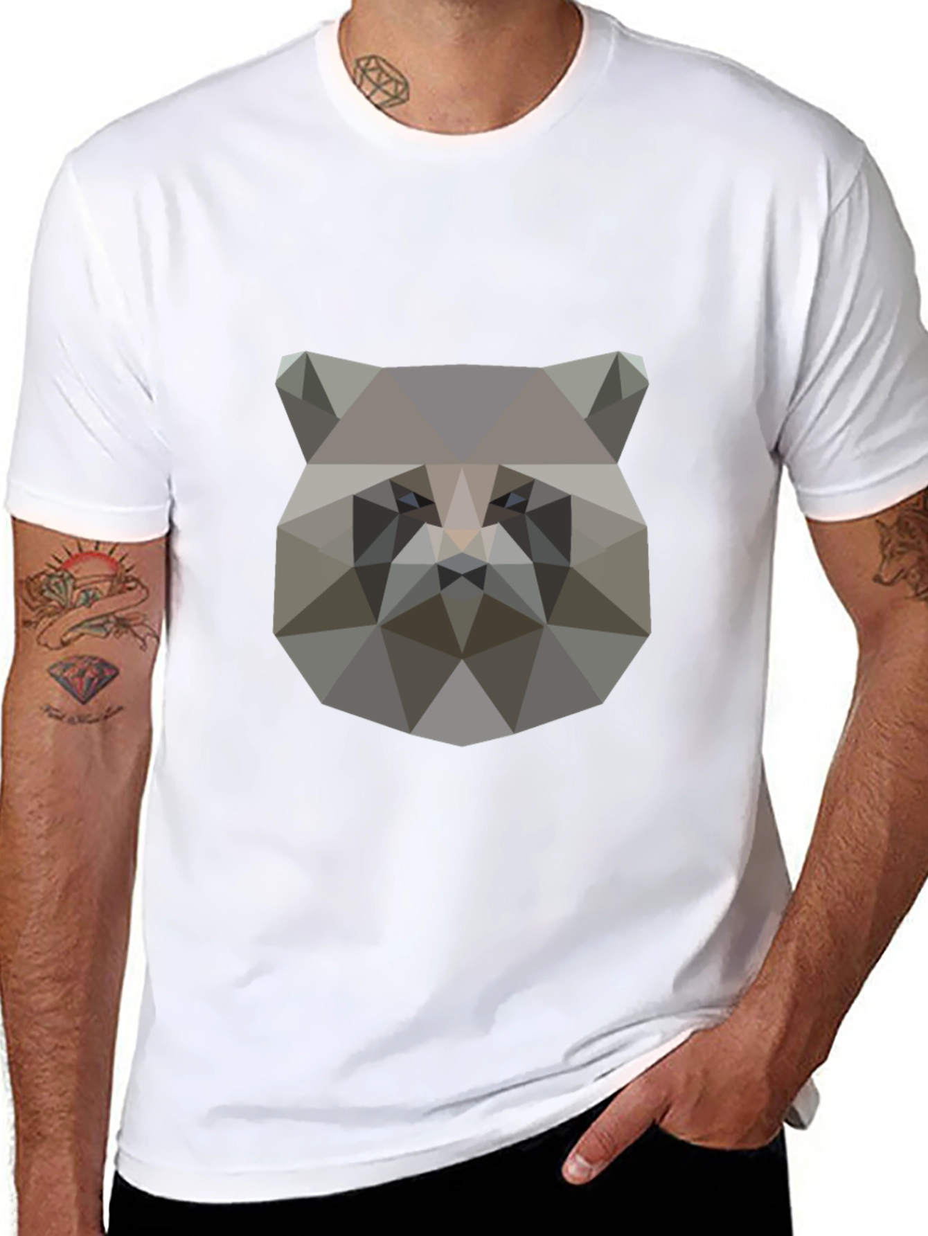 Geometric Raccoon Graphic Tee - Modern Style