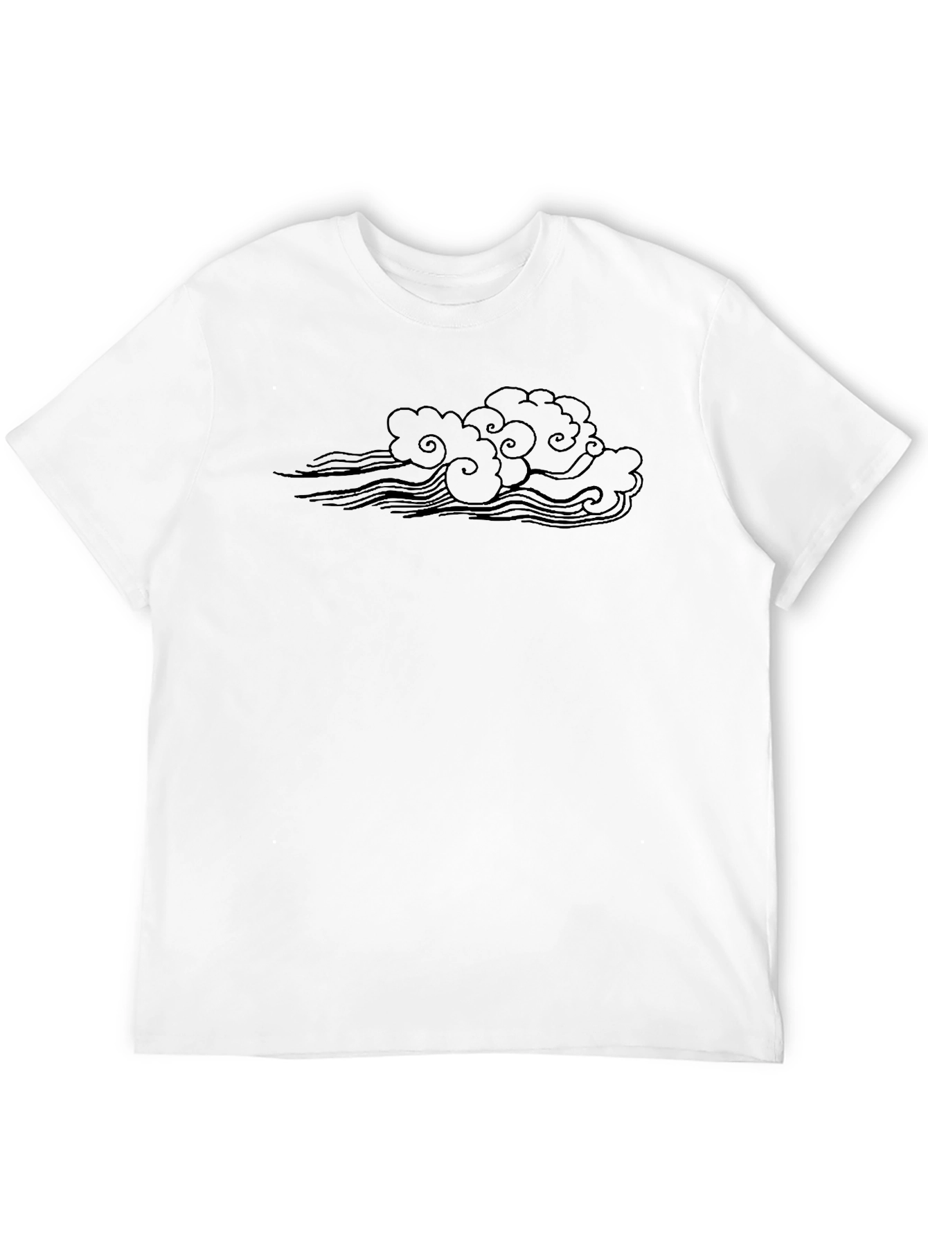 Black T-Shirt with Cloud and Wave Design