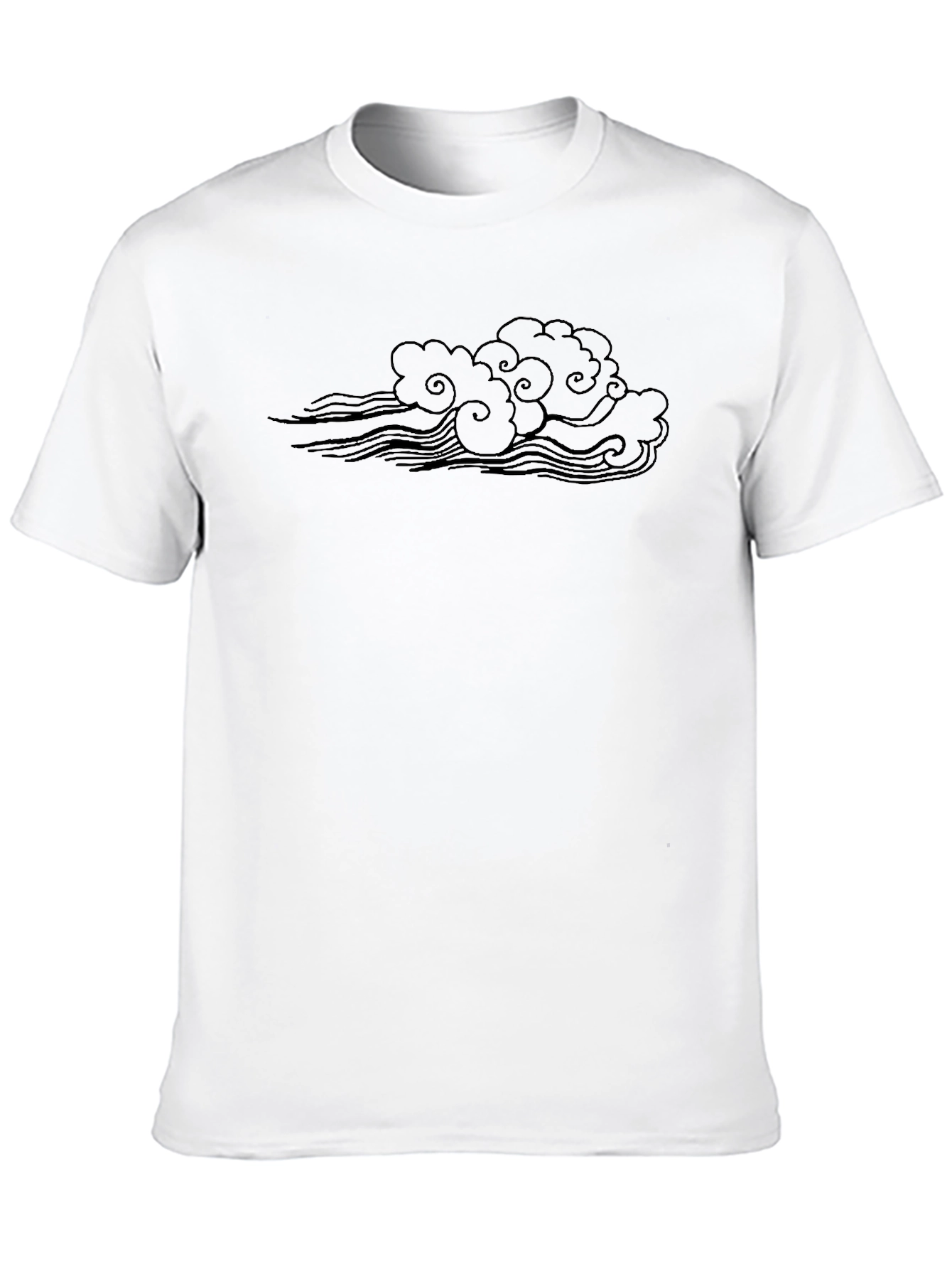 Black T-Shirt with Cloud and Wave Design