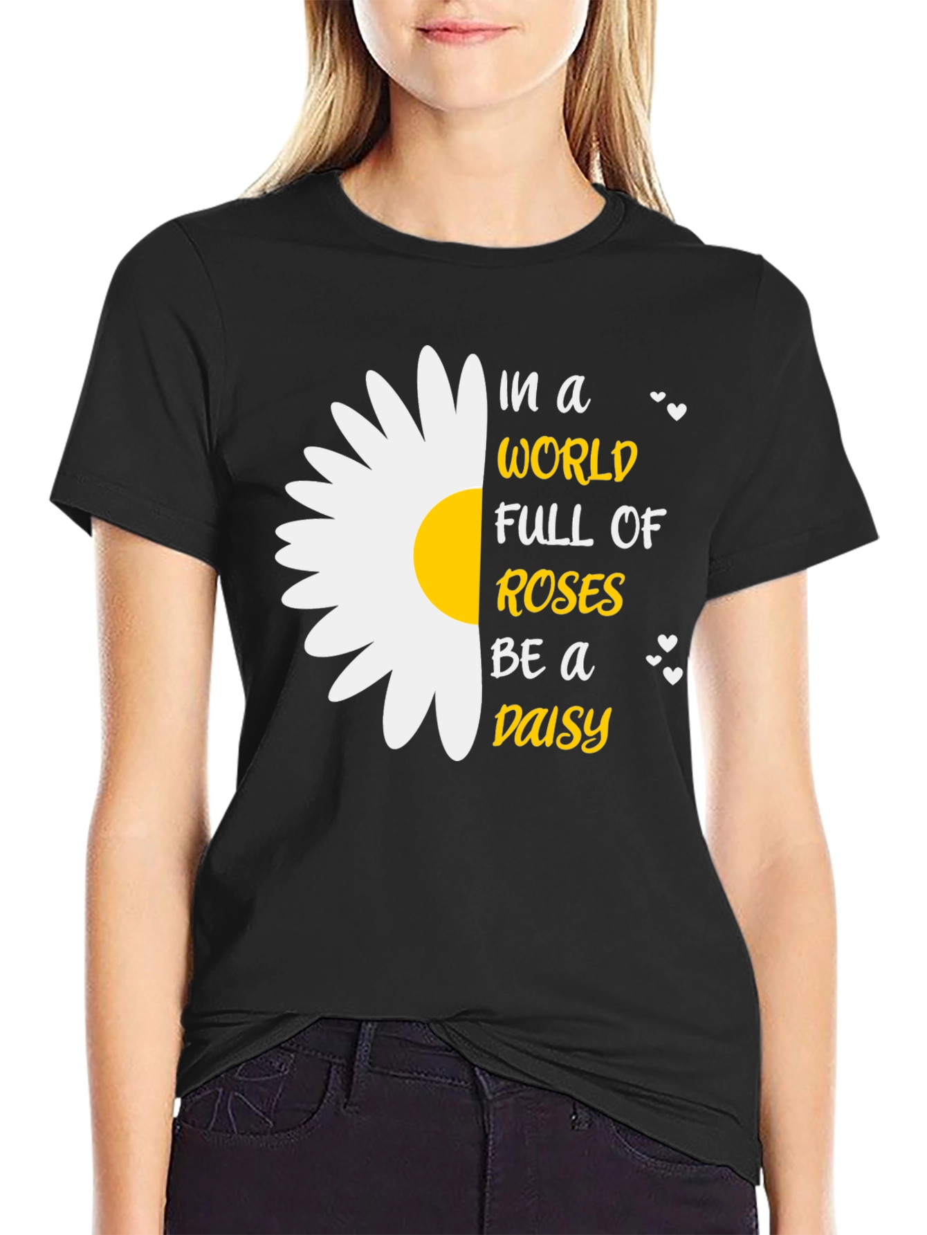Be a Daisy T-Shirt - Black Cotton Blend