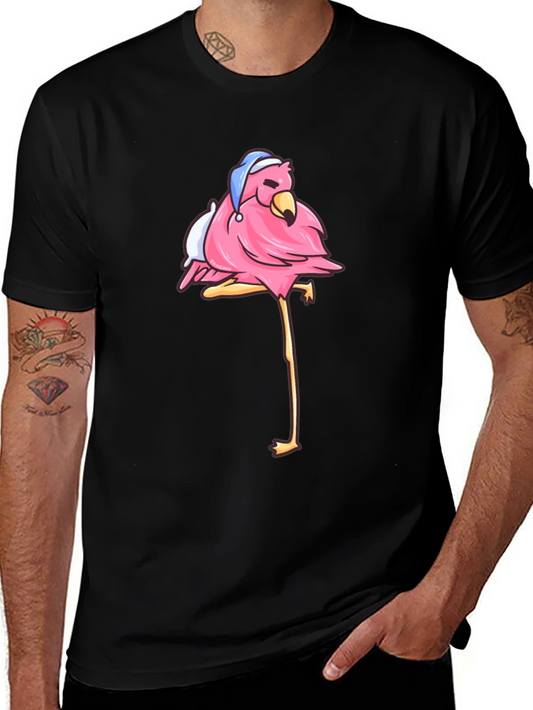 Flamingo Black T-Shirt with Sleepy Bird Design