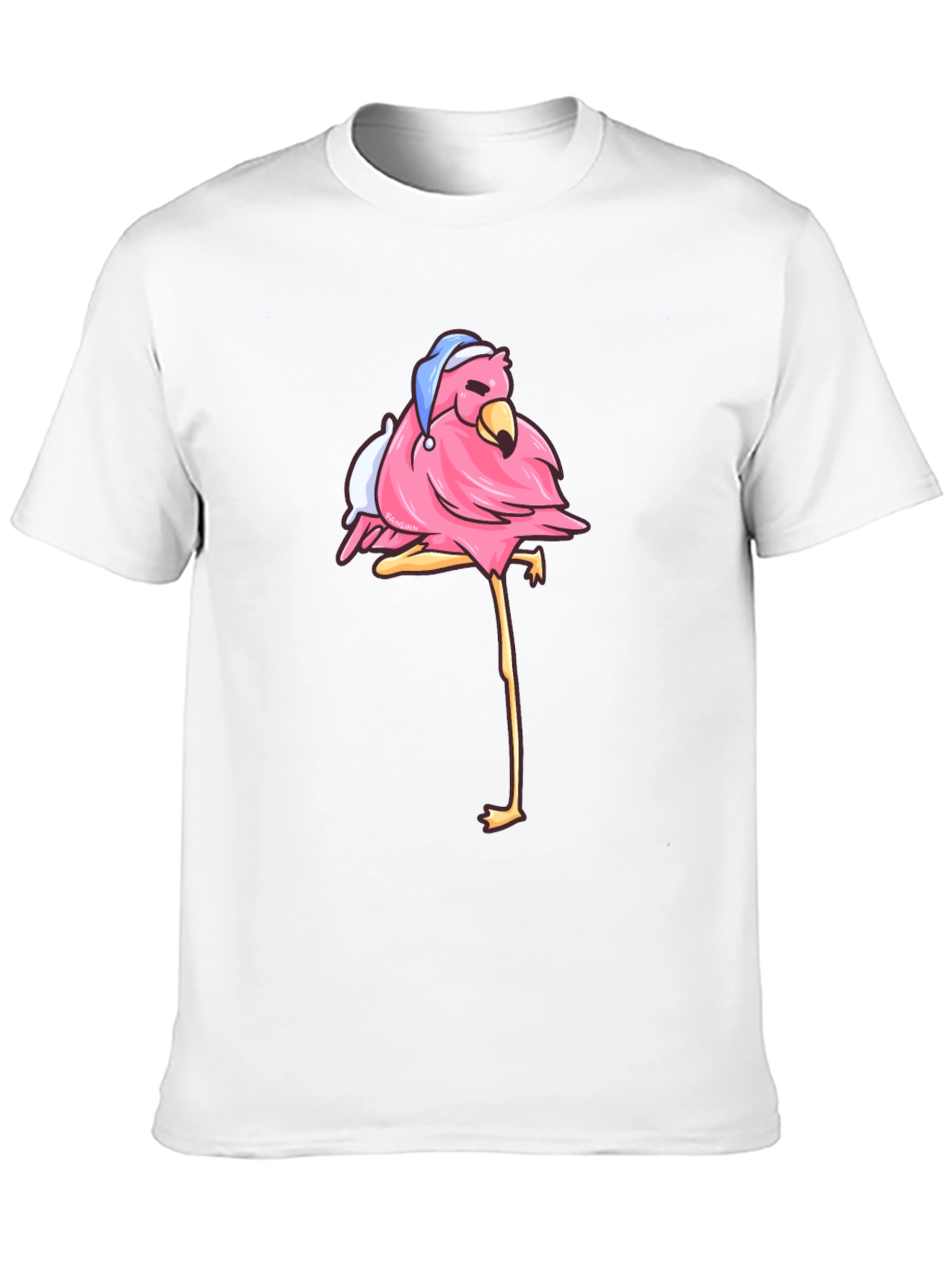 Flamingo Black T-Shirt with Sleepy Bird Design