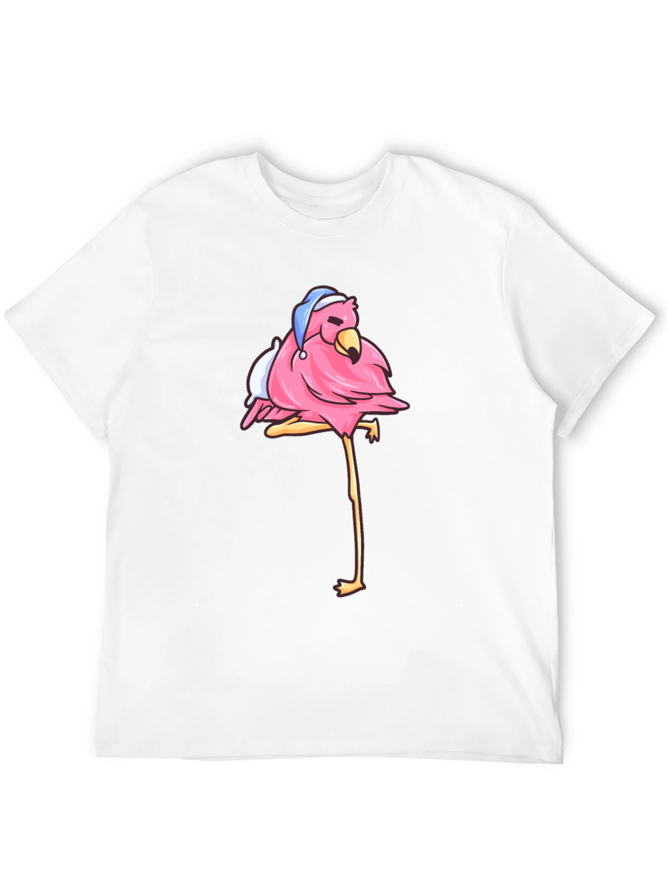 Flamingo Black T-Shirt with Sleepy Bird Design