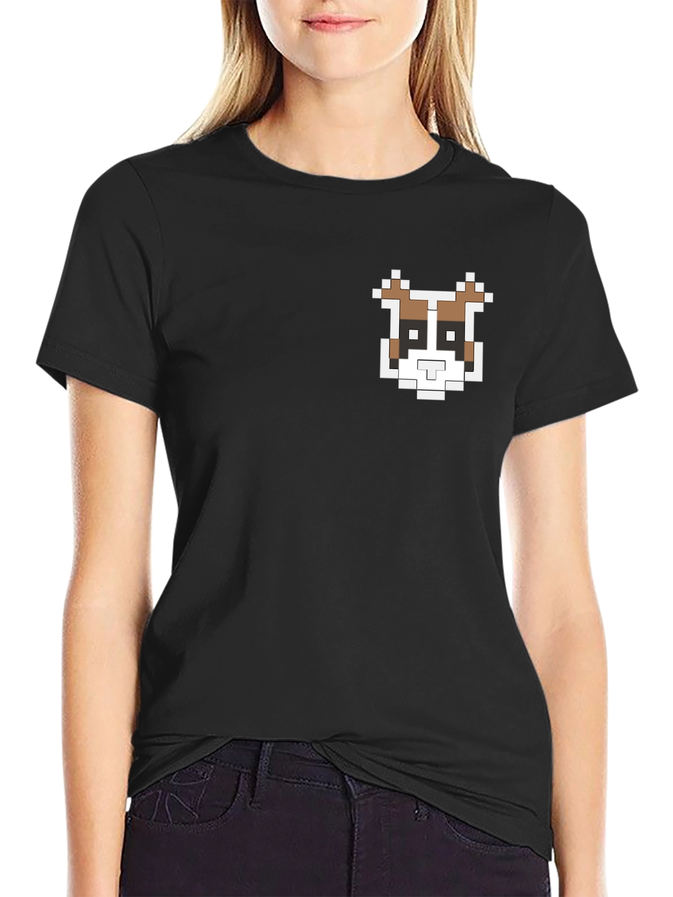 Pixel Art Dog Graphic T-Shirt - Casual Black Tee