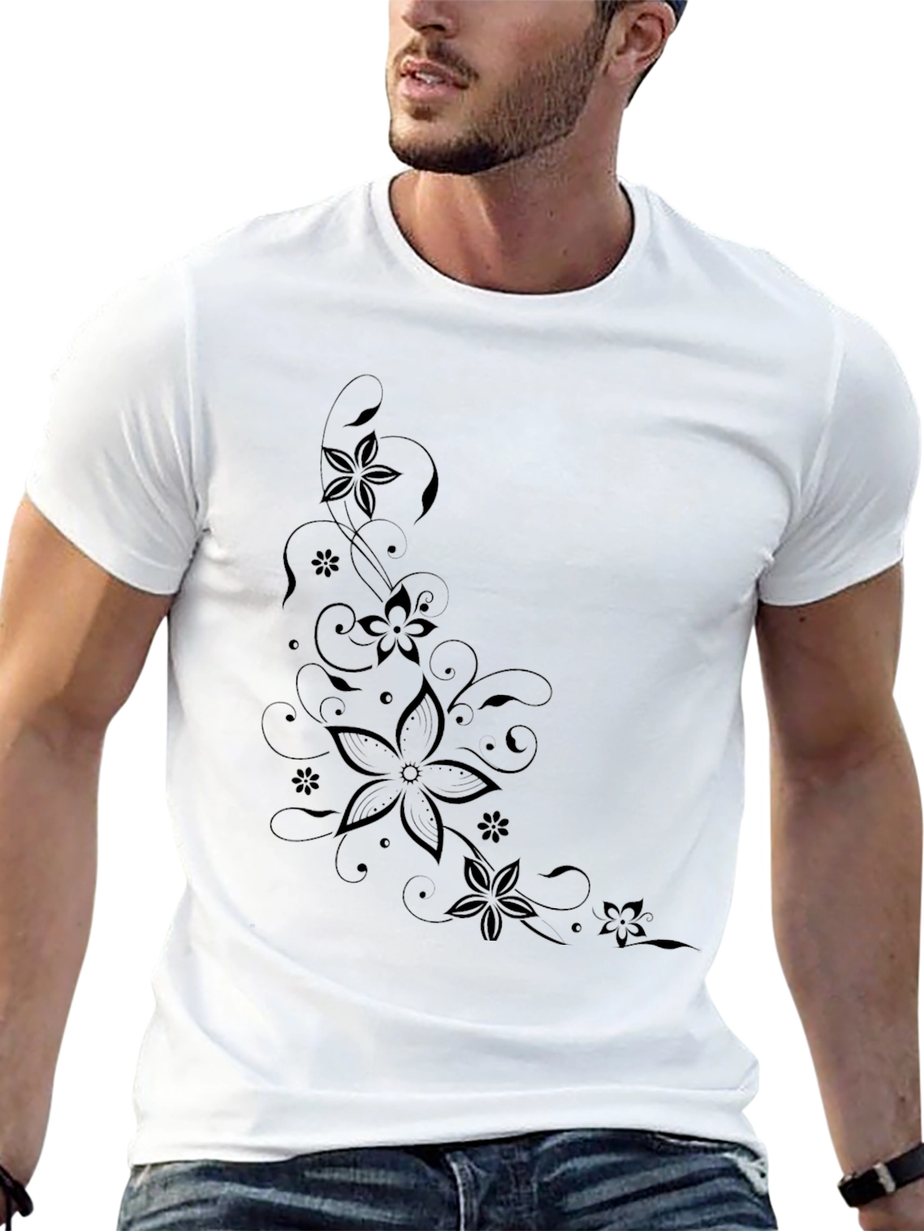 Floral Print Black T-Shirt | Modern Style