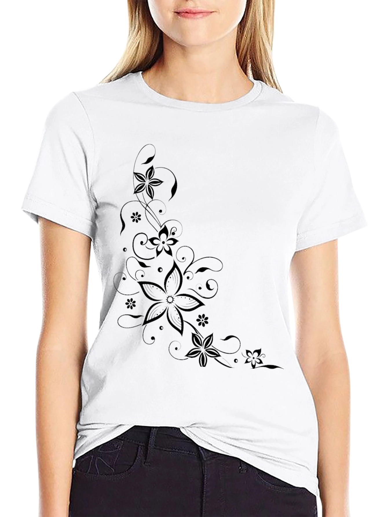 Floral Print Black T-Shirt | Modern Style