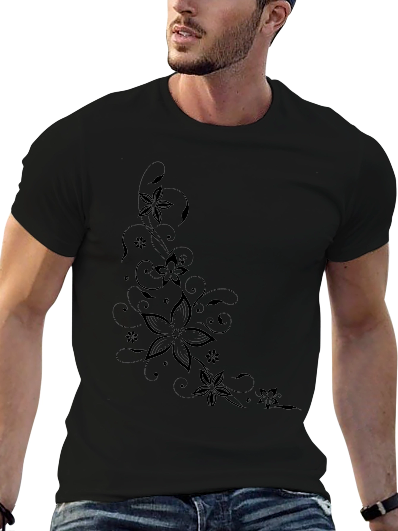 Floral Print Black T-Shirt | Modern Style
