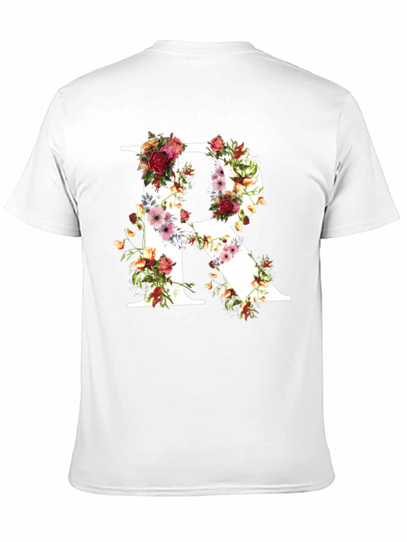 Floral Letter R Black T-Shirt