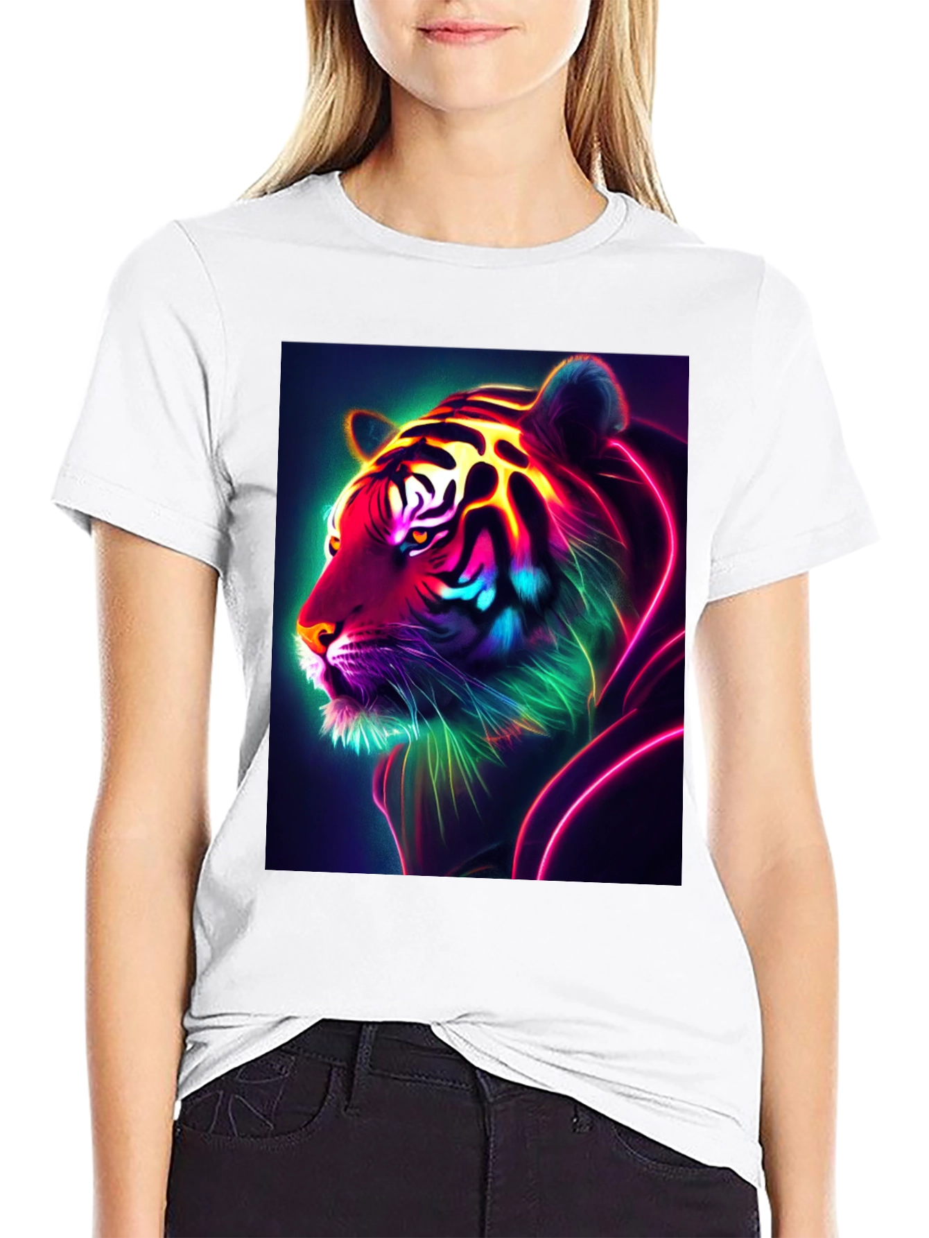 Neon Tiger Graphic Tee - Bold Black Shirt