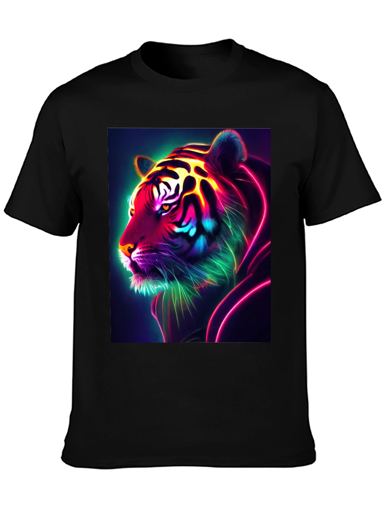 Neon Tiger Graphic Tee - Bold Black Shirt