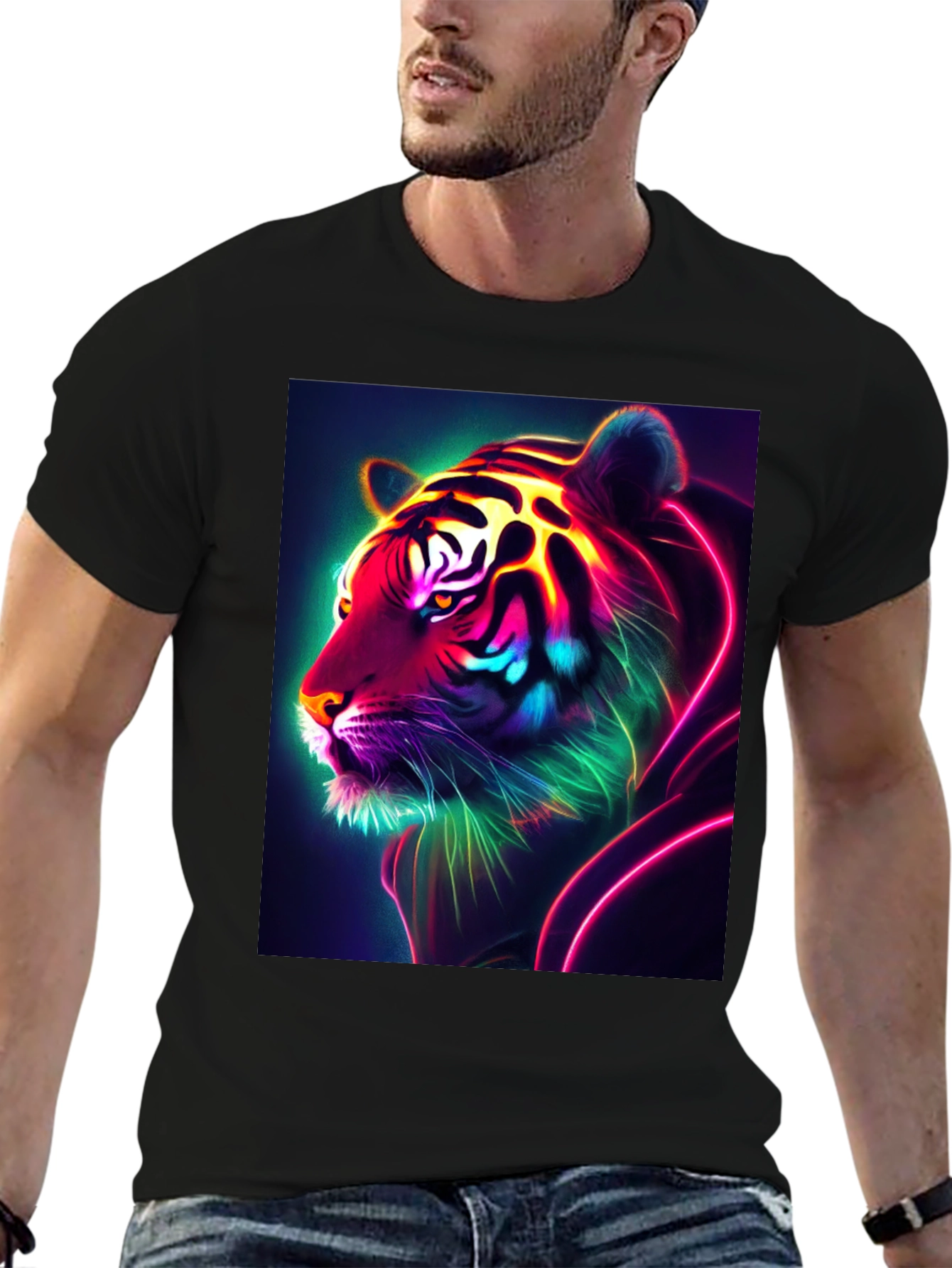 Neon Tiger Graphic Tee - Bold Black Shirt