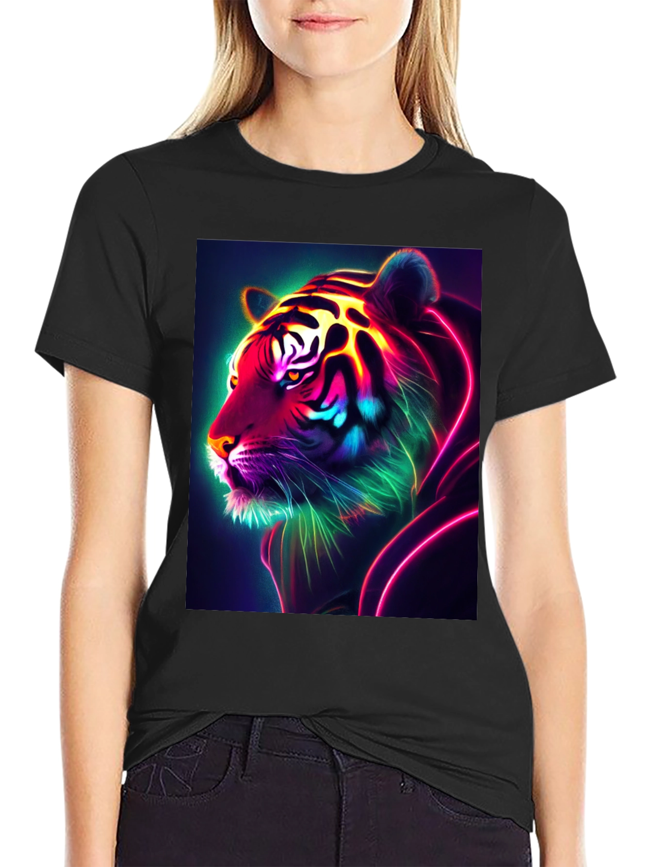 Neon Tiger Graphic Tee - Bold Black Shirt