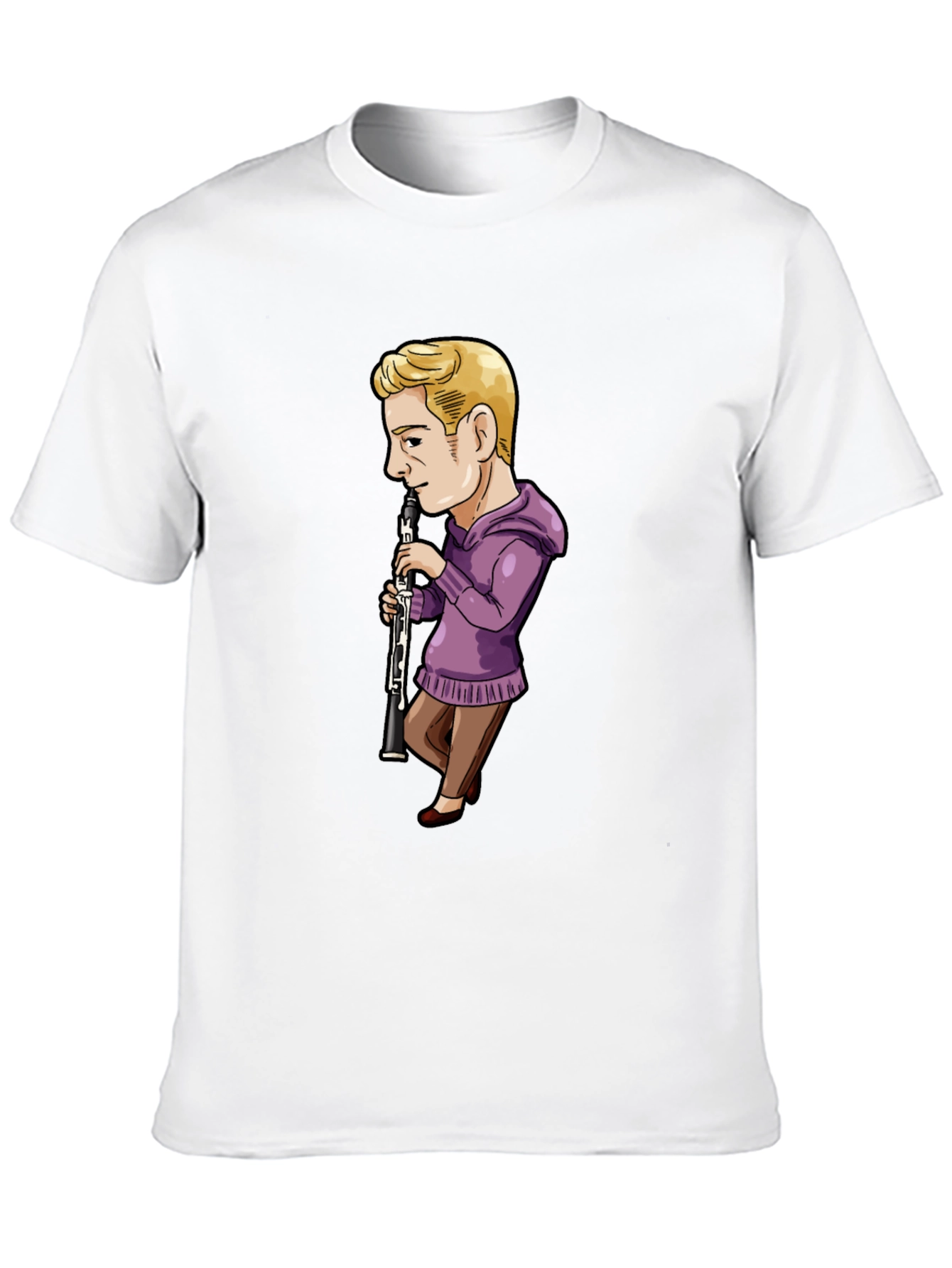 Cartoon Clarinet Player on Black T-Shirt