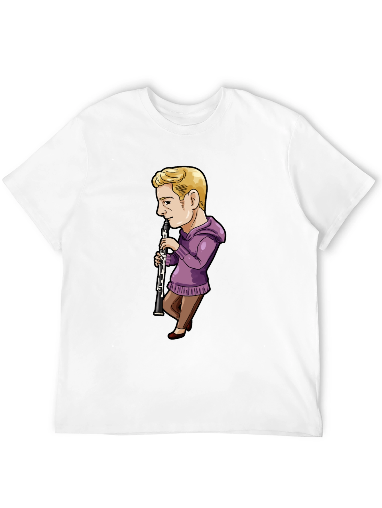 Cartoon Clarinet Player on Black T-Shirt