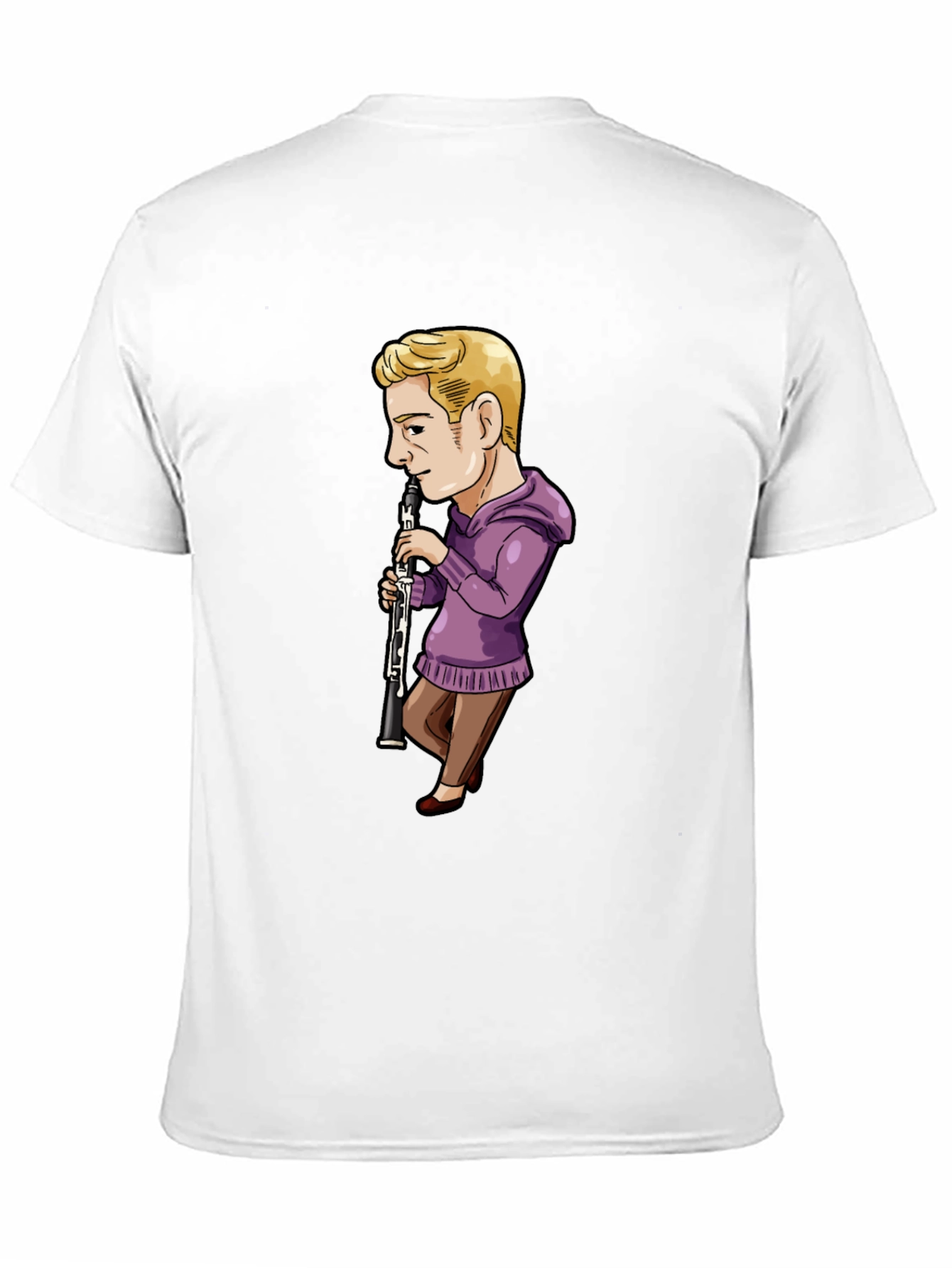 Cartoon Clarinet Player on Black T-Shirt