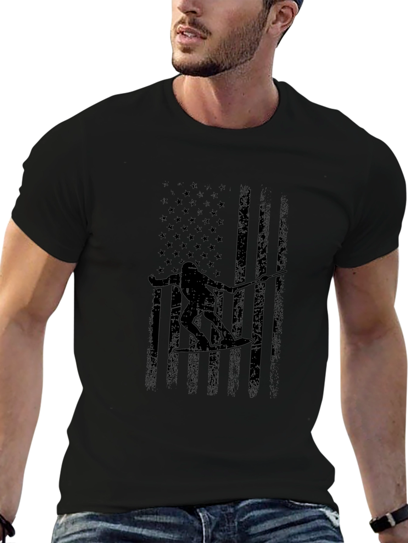 American Flag Wake Surfer Graphic Tee - Black