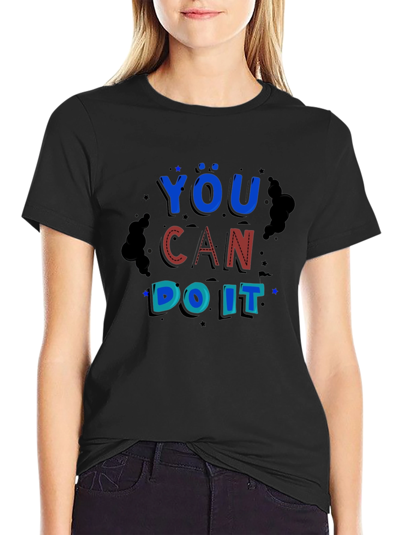 You Can Do It Black Graphic Print Tee
