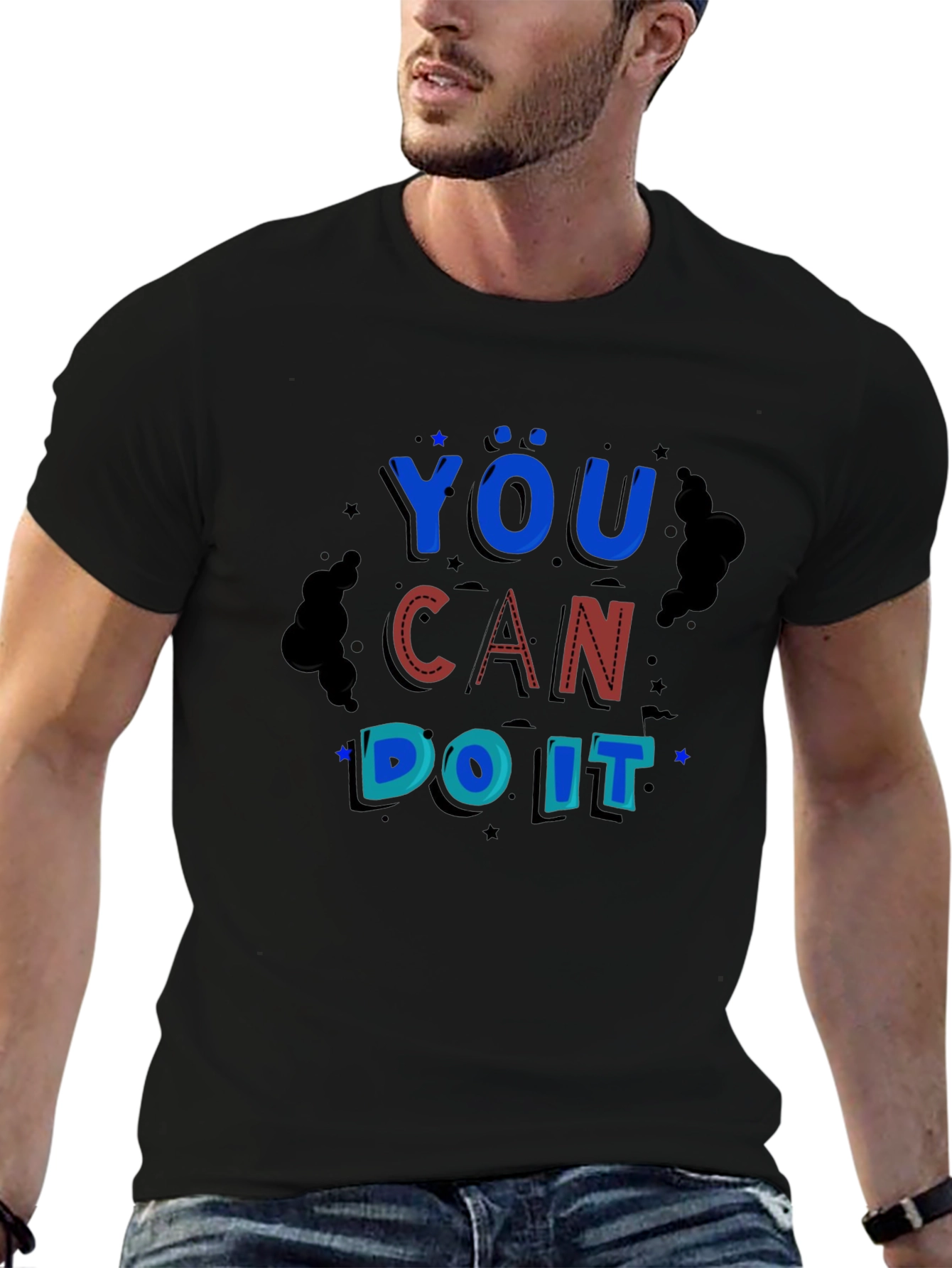 You Can Do It Black Graphic Print Tee