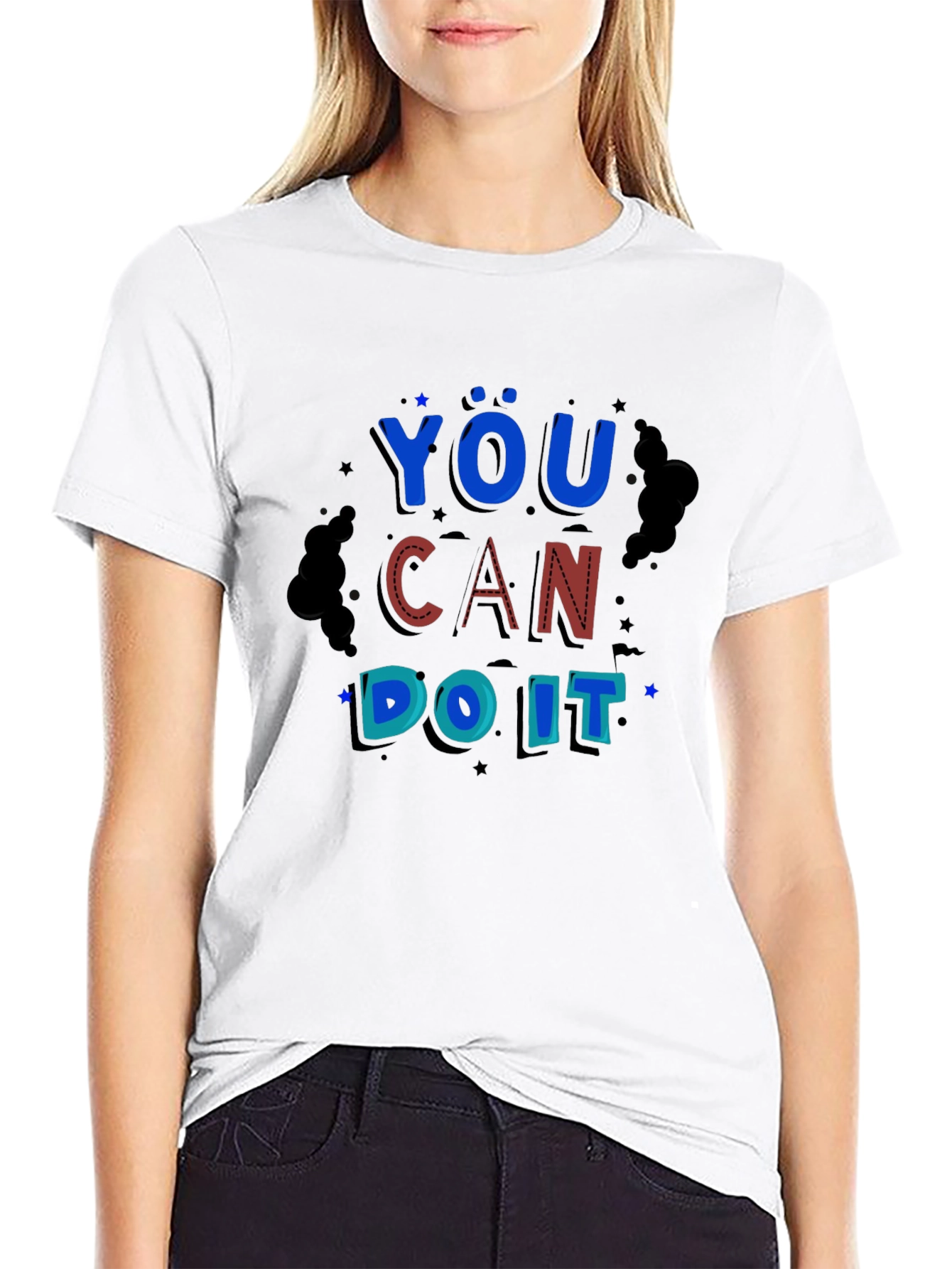 You Can Do It Black Graphic Print Tee