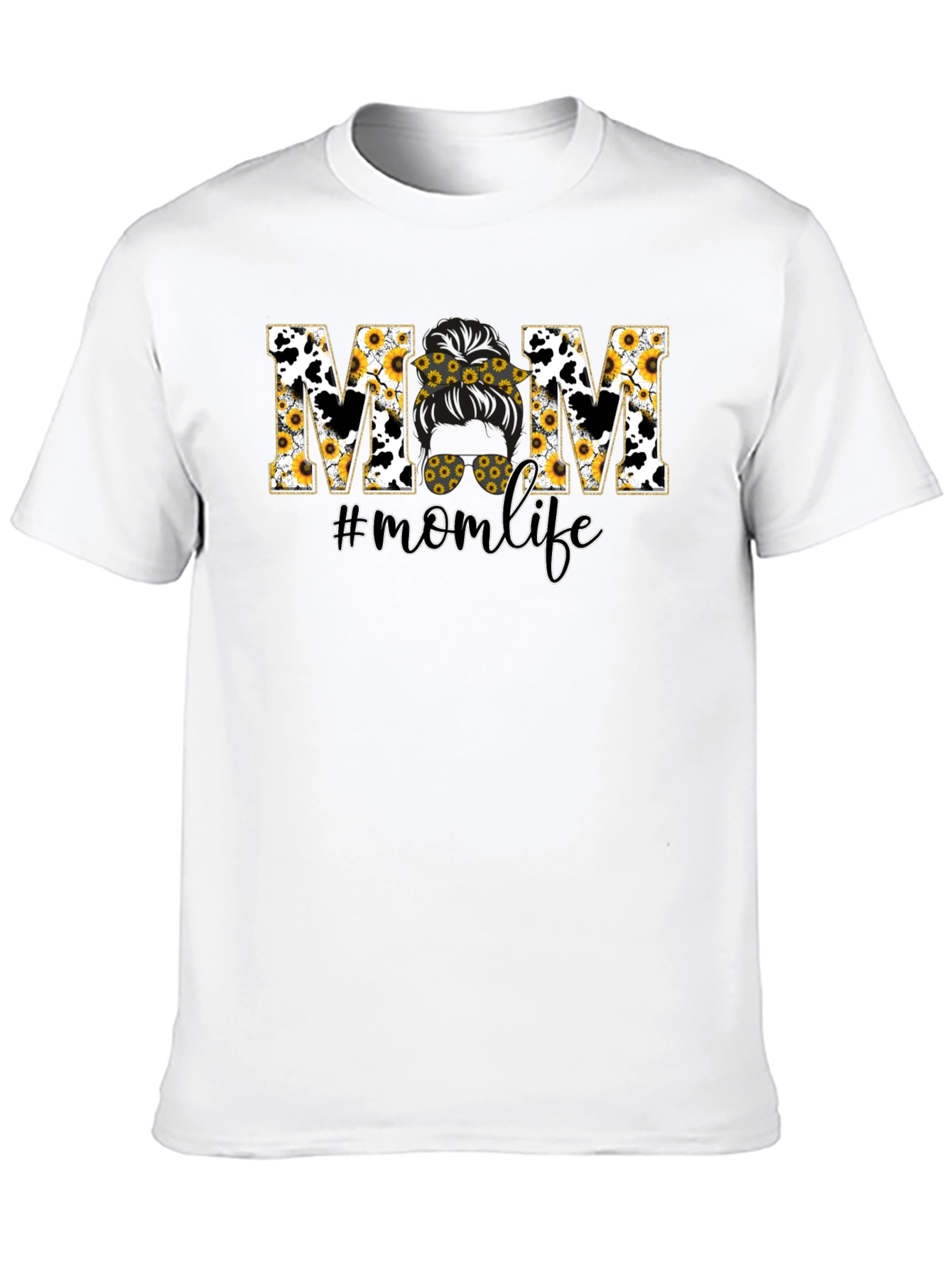 Mom Life Sunflower Cow Print T-Shirt