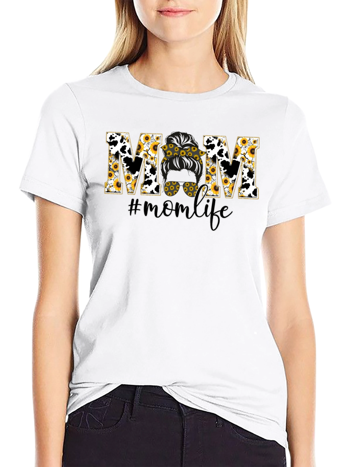 Mom Life Sunflower Cow Print T-Shirt