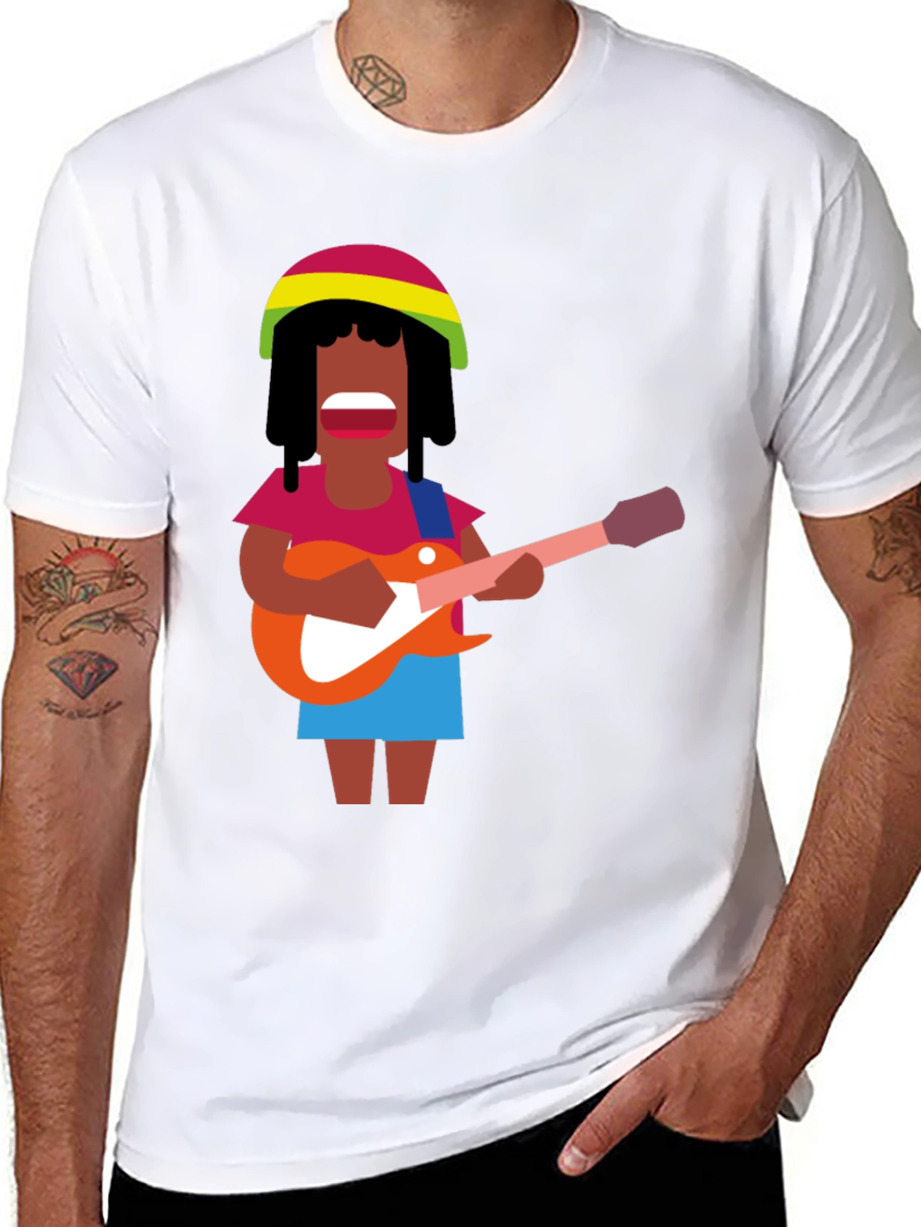 Rasta Reggae Musician Graphic Tee - Black