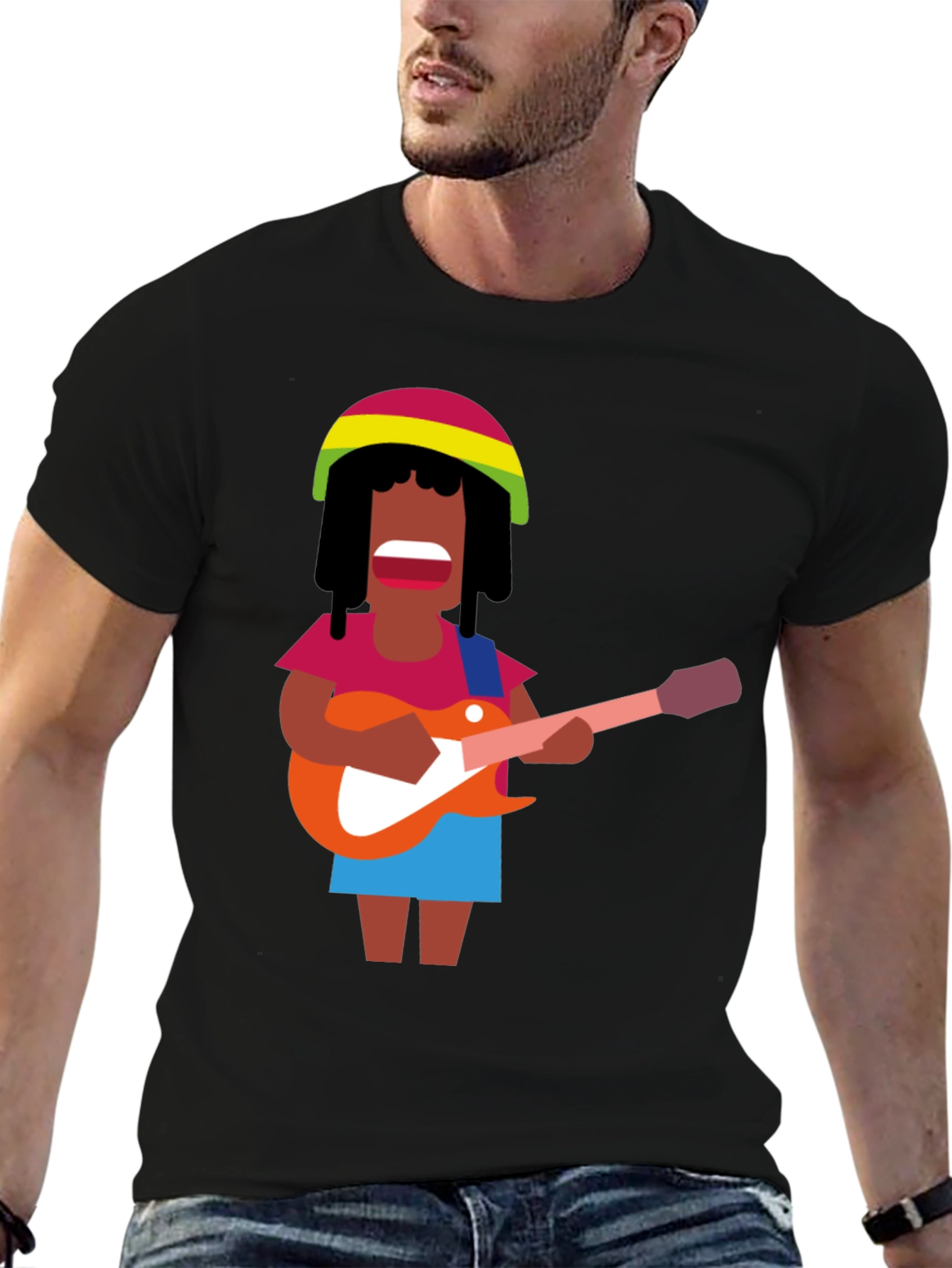 Rasta Reggae Musician Graphic Tee - Black