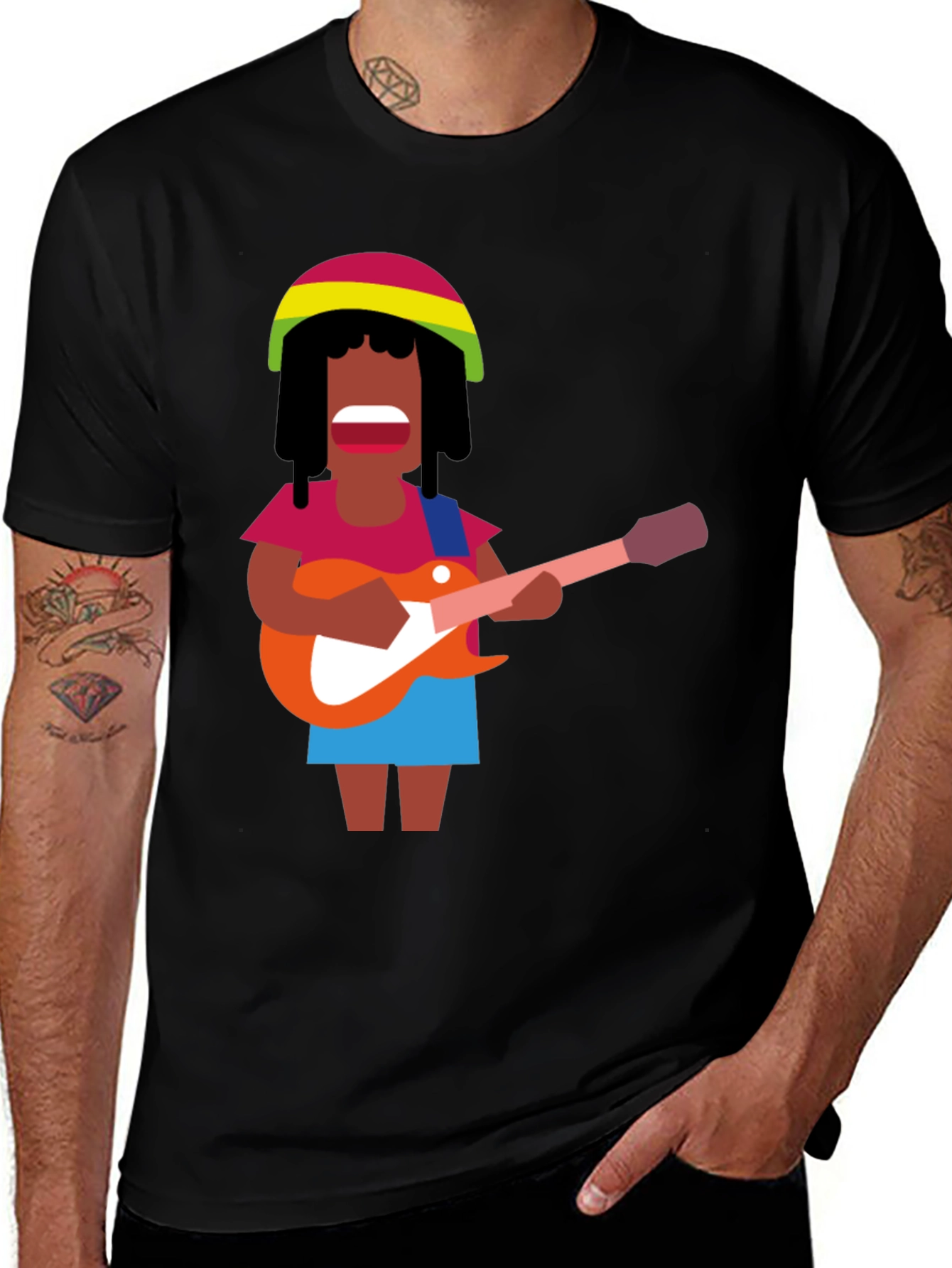 Rasta Reggae Musician Graphic Tee - Black