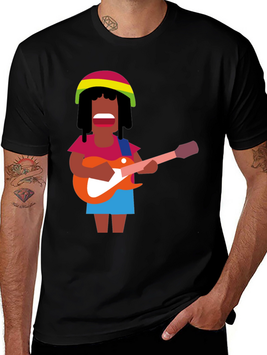 Rasta Reggae Musician Graphic Tee - Black