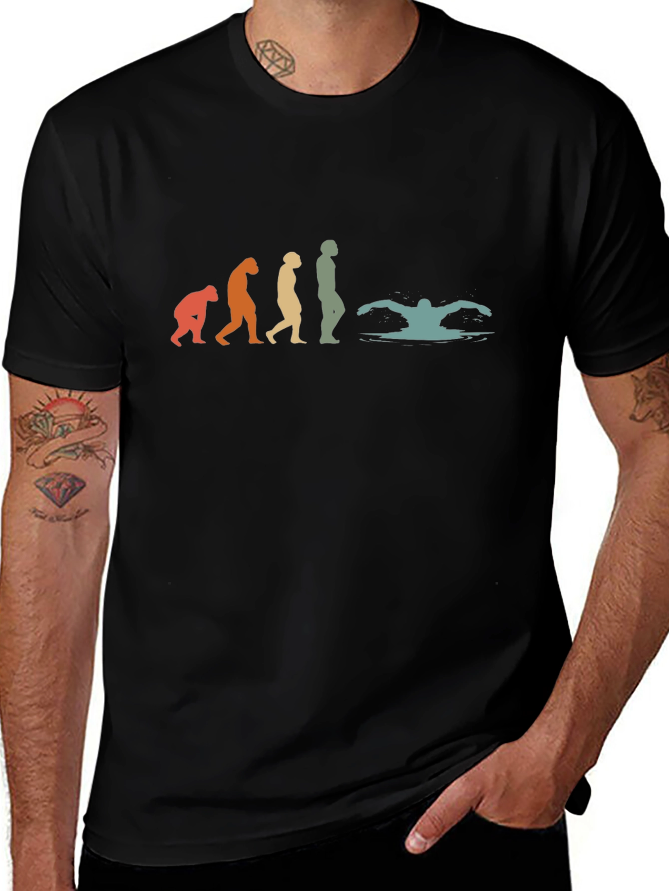 Evolution of Swimming Black T-Shirt
