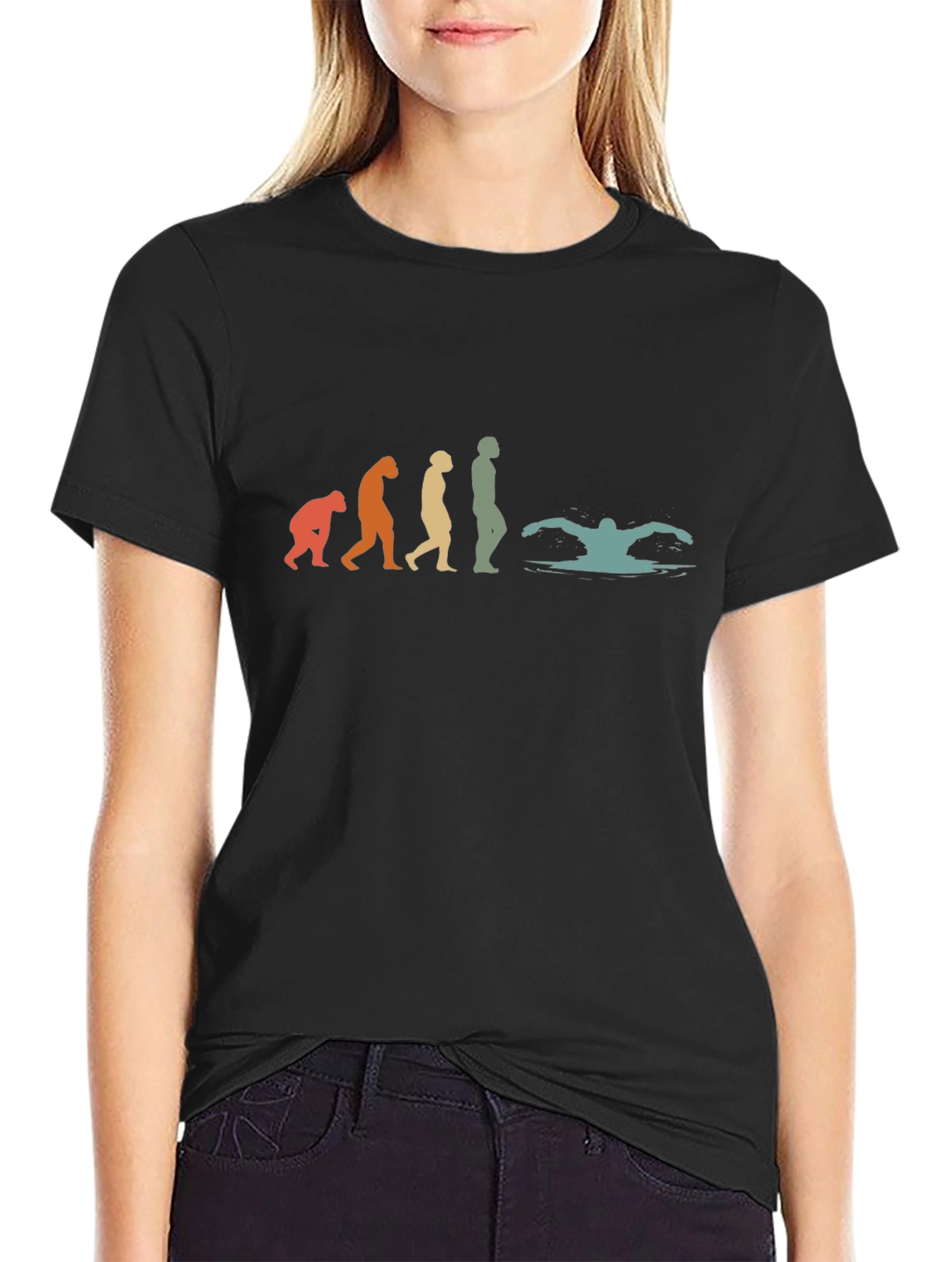 Evolution of Swimming Black T-Shirt