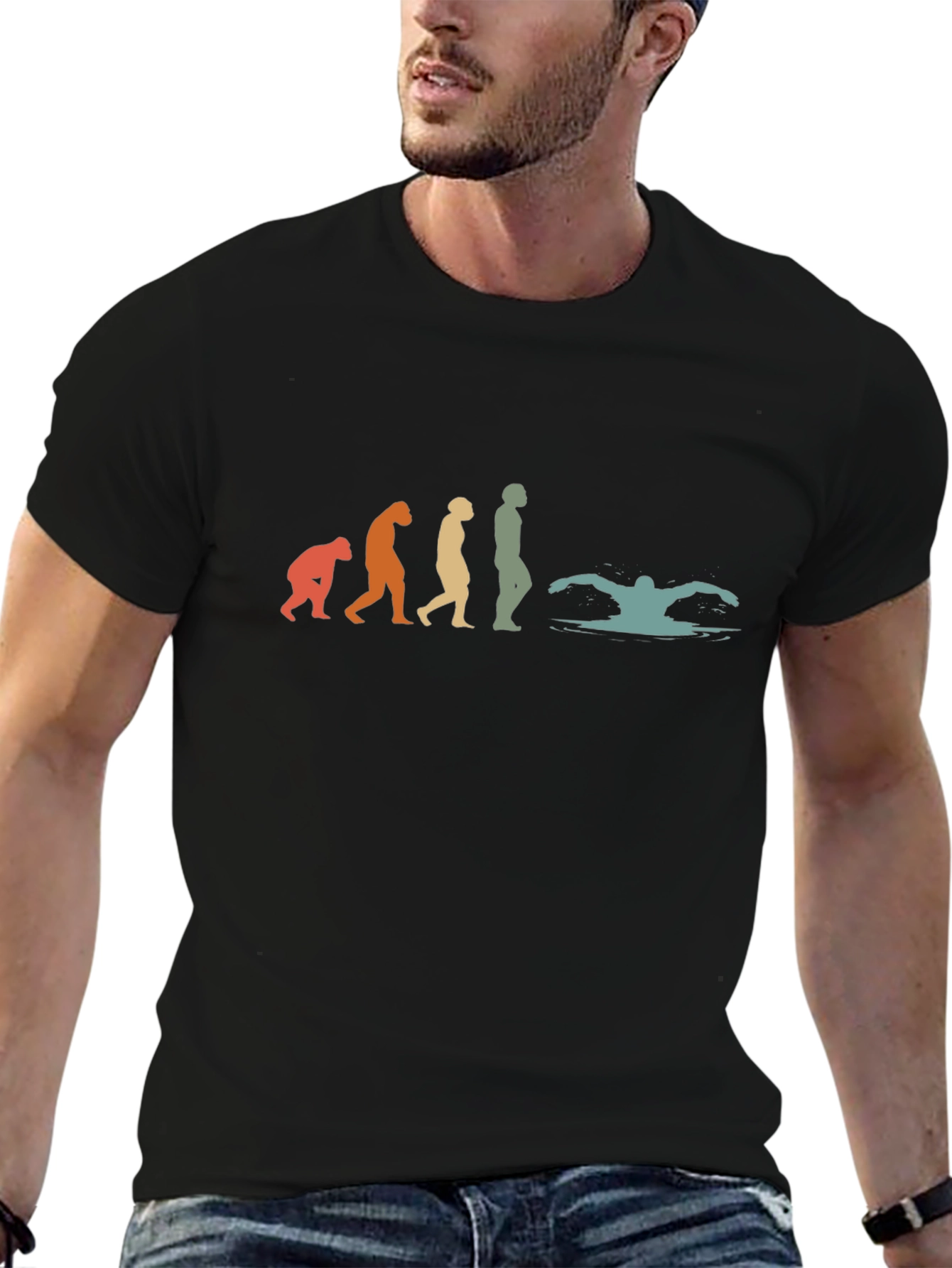 Evolution of Swimming Black T-Shirt