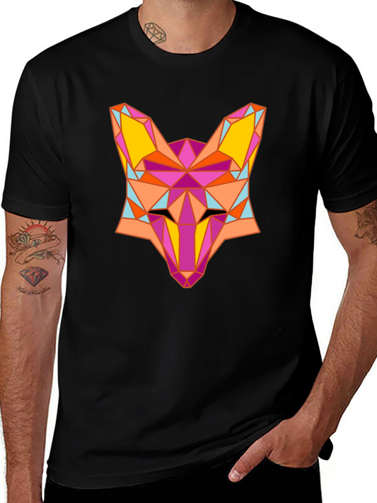 Geometric Fox Graphic Black T-Shirt