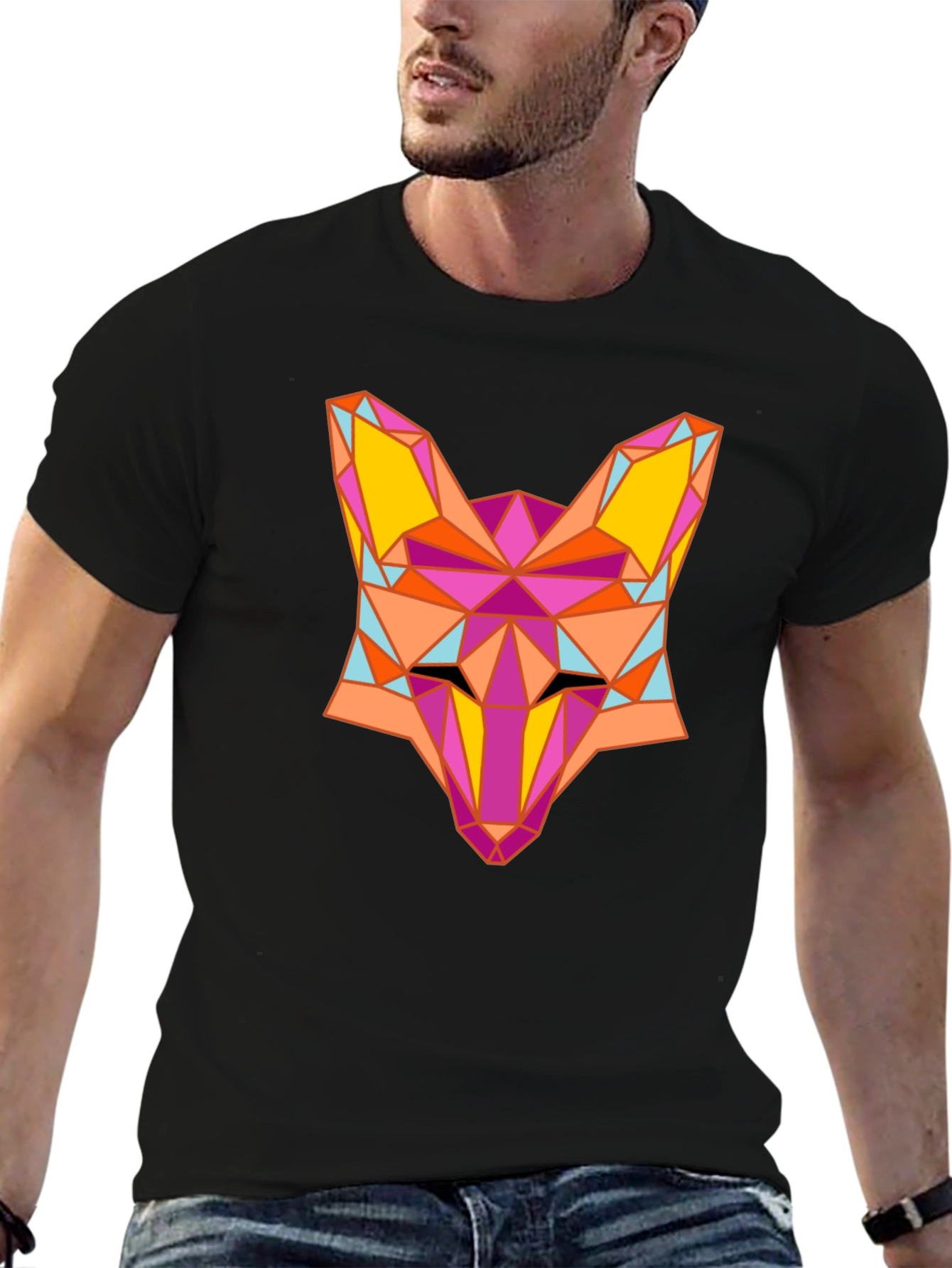 Geometric Fox Graphic Black T-Shirt