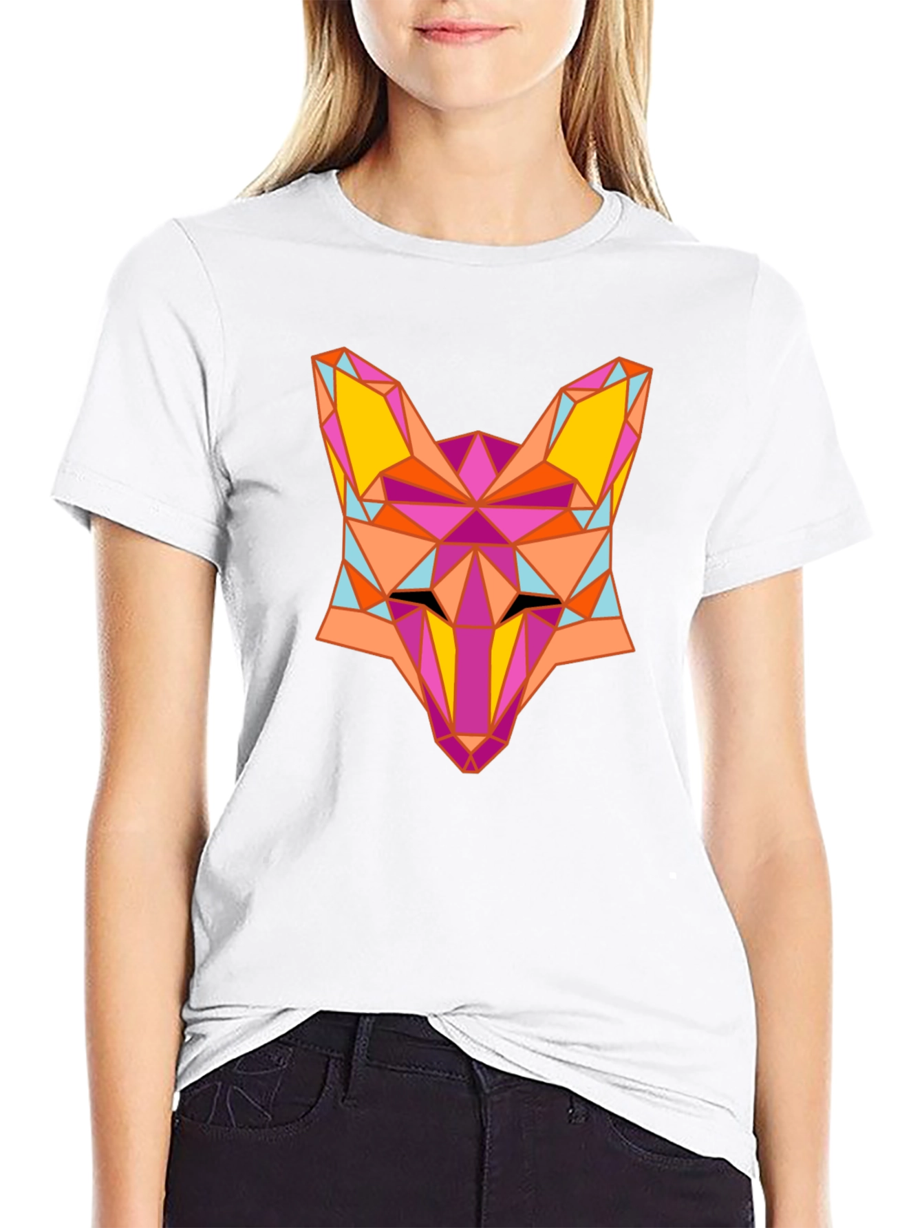 Geometric Fox Graphic Black T-Shirt