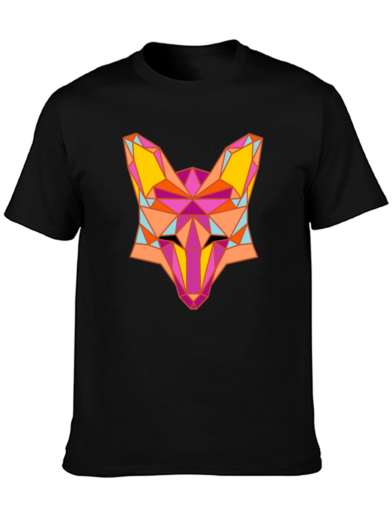 Geometric Fox Graphic Black T-Shirt