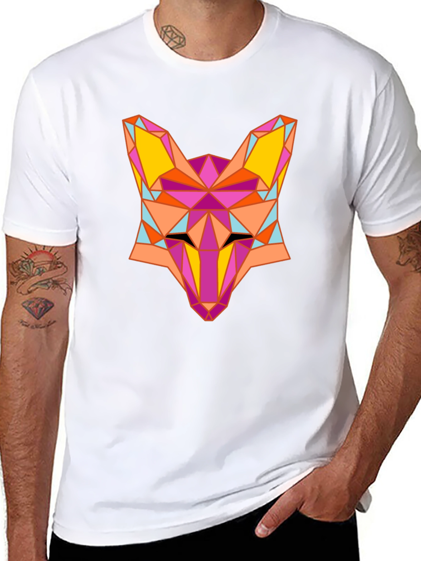 Geometric Fox Graphic Black T-Shirt