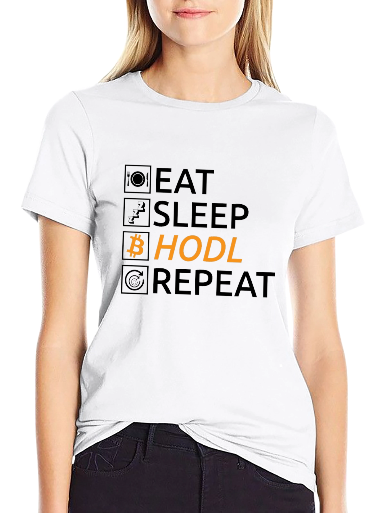 Eat Sleep Hodl Repeat Bitcoin Black T-Shirt