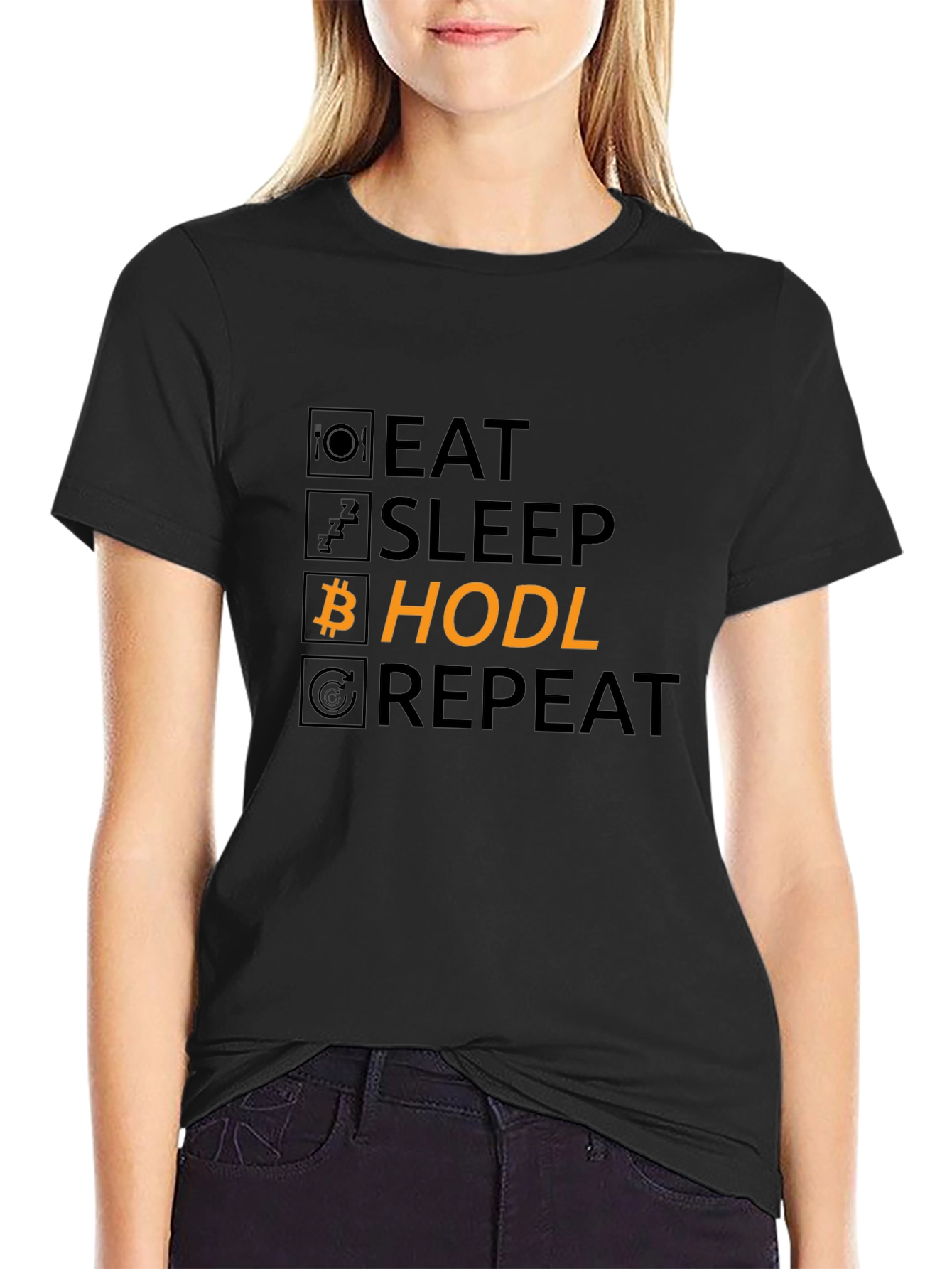 Eat Sleep Hodl Repeat Bitcoin Black T-Shirt
