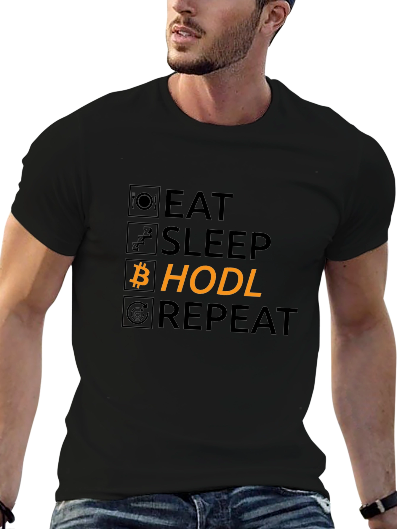 Eat Sleep Hodl Repeat Bitcoin Black T-Shirt