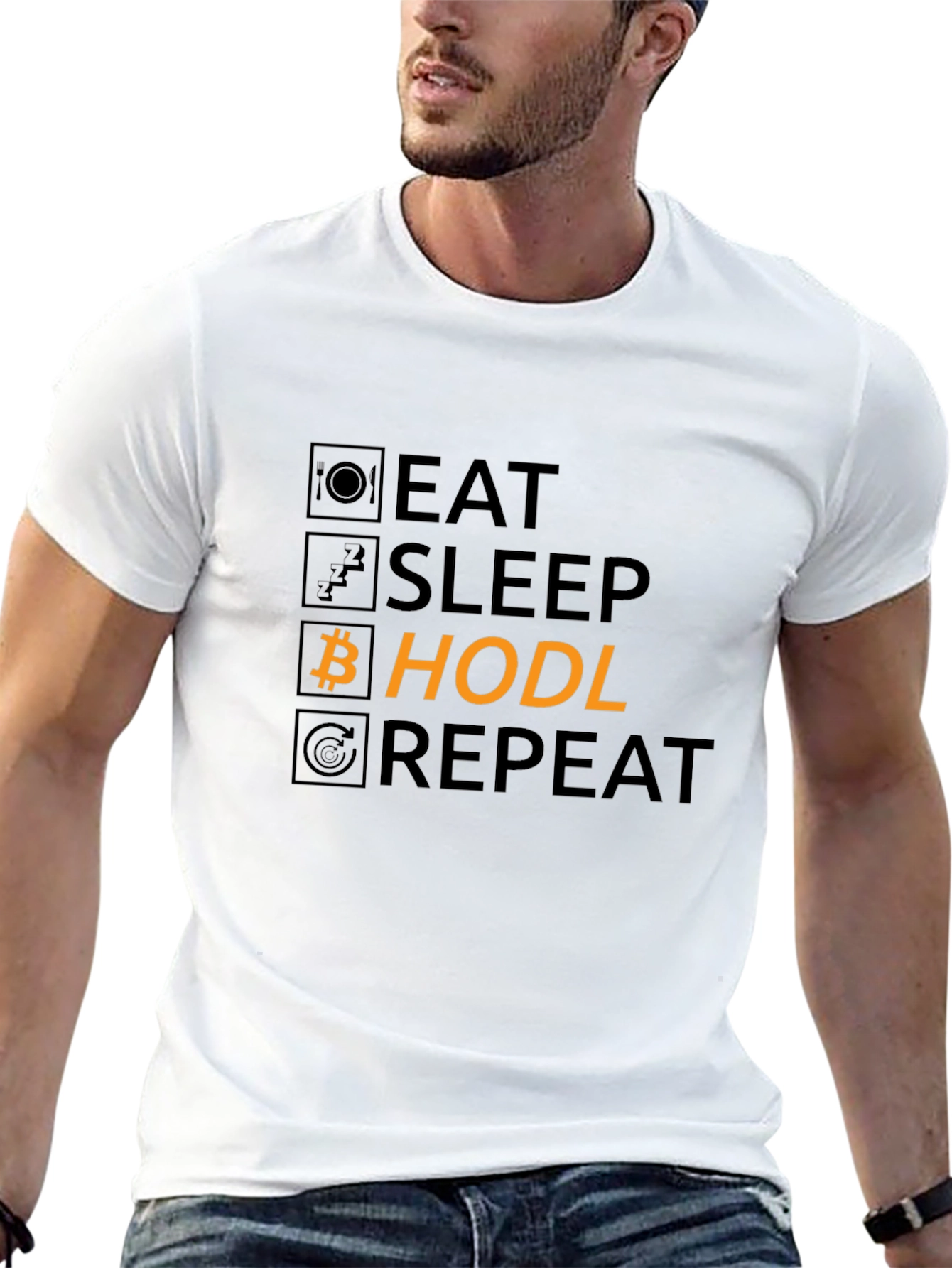 Eat Sleep Hodl Repeat Bitcoin Black T-Shirt
