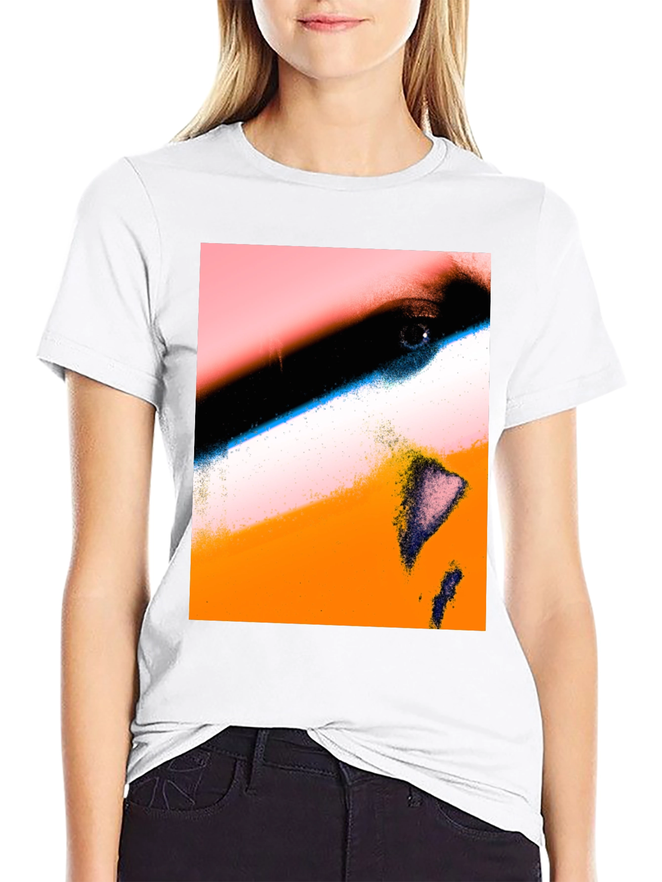 Abstract Face Print Black T-Shirt