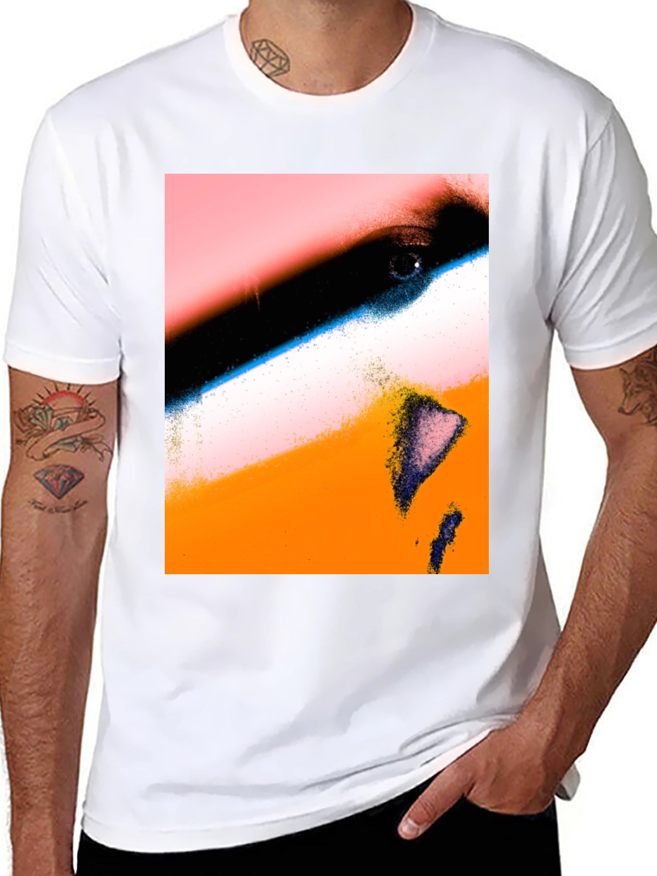 Abstract Face Print Black T-Shirt