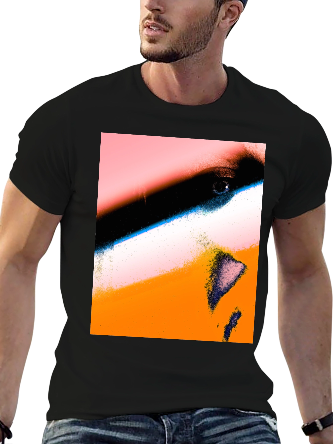 Abstract Face Print Black T-Shirt