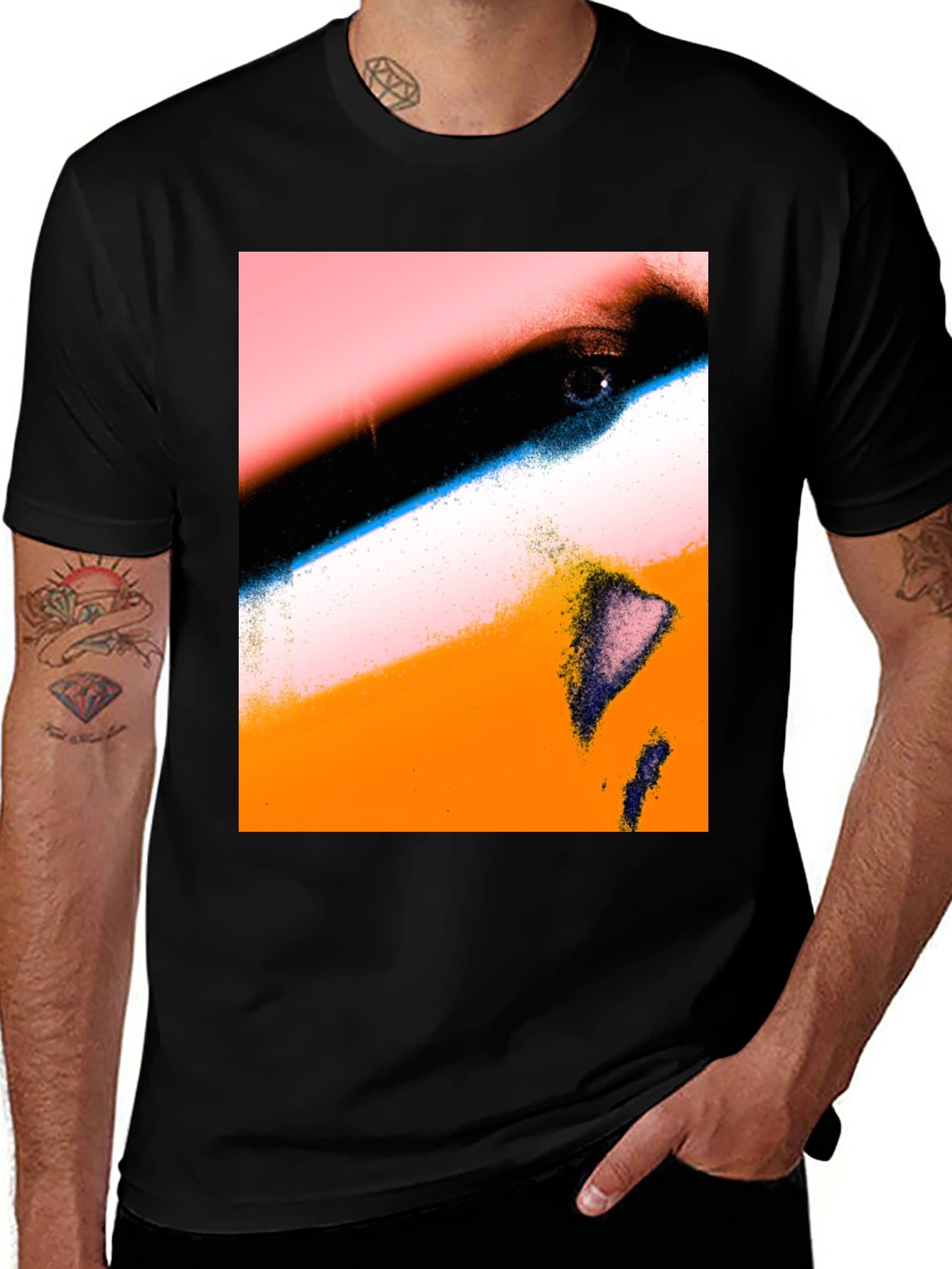 Abstract Face Print Black T-Shirt