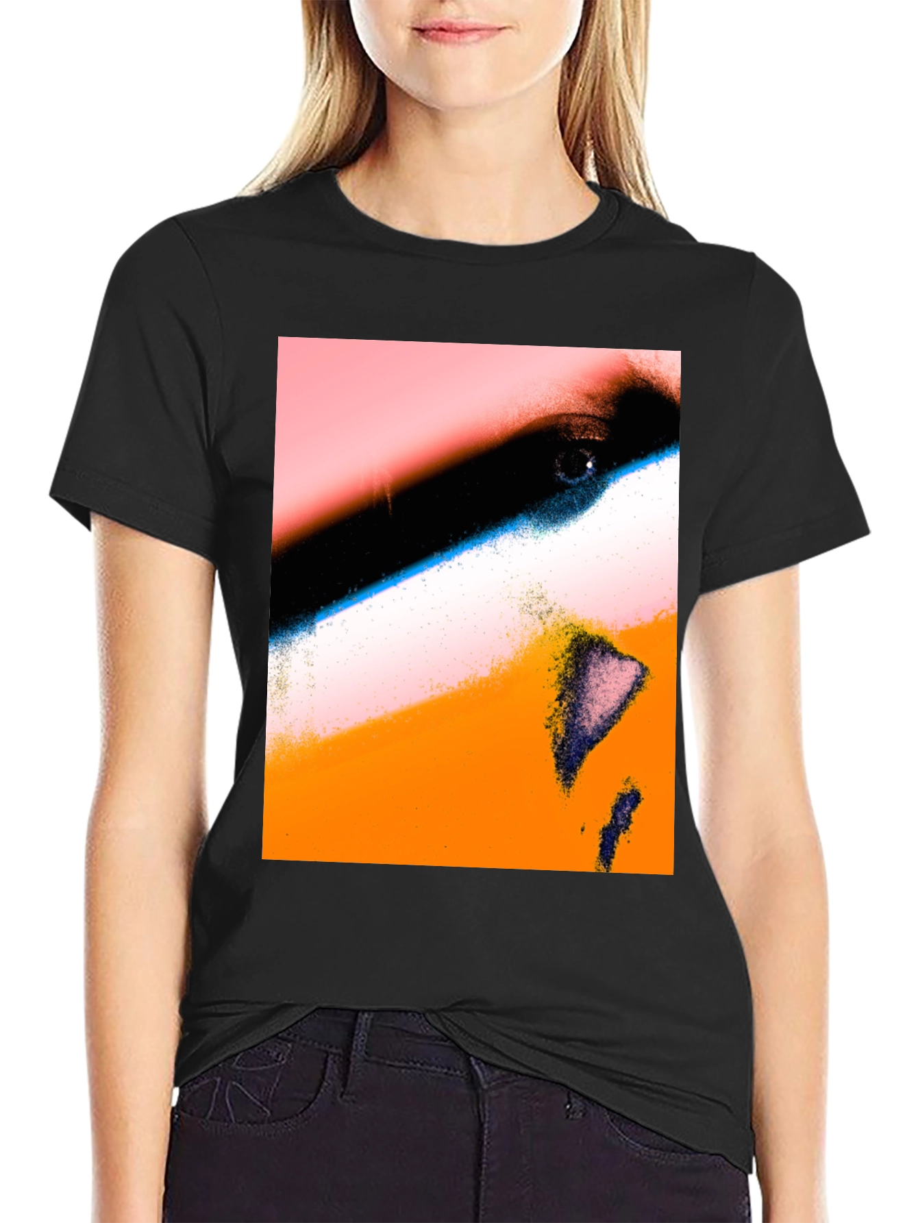 Abstract Face Print Black T-Shirt