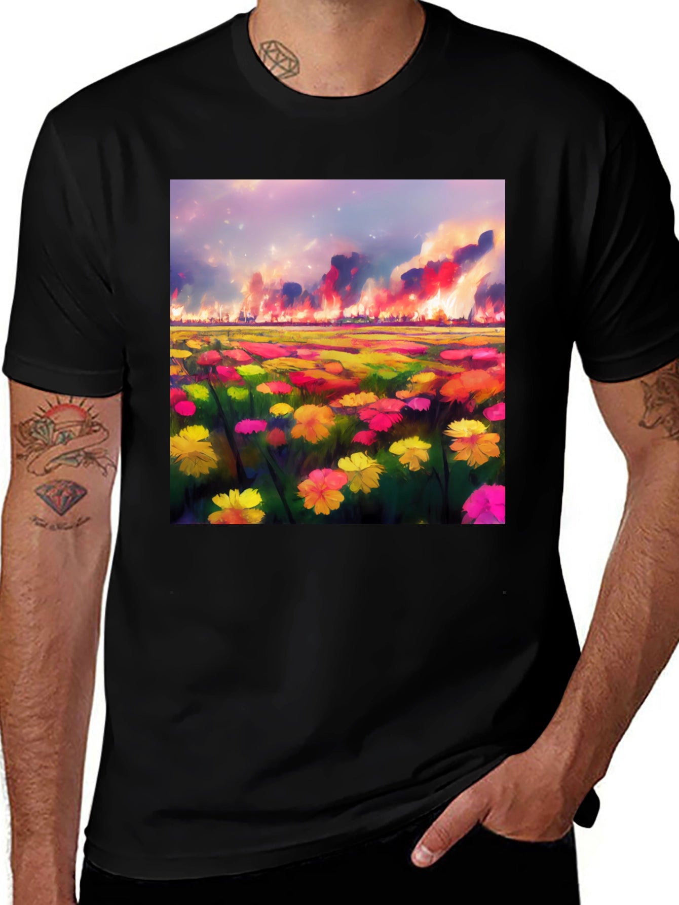 Floral Field Fire T-Shirt: Unique Graphic Tee